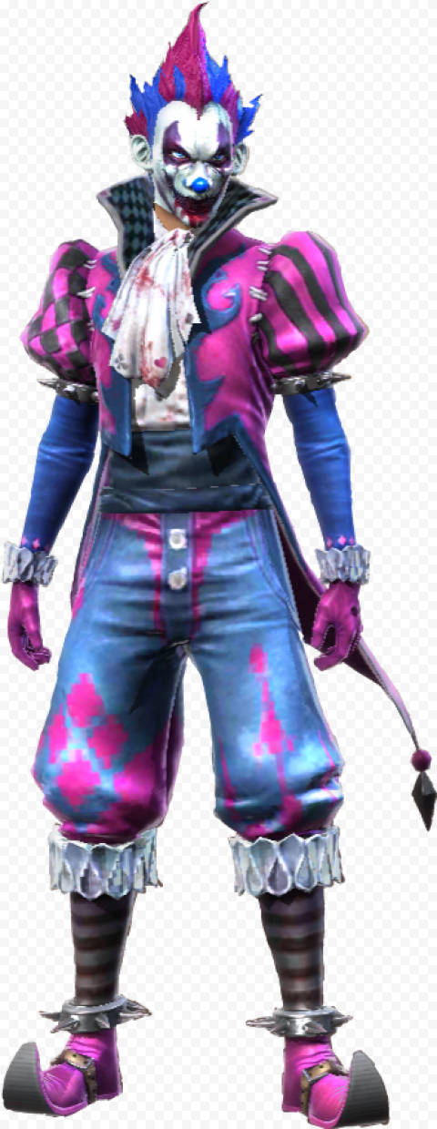 Free Fire Joker, spiky blue and pink hair, torn purple and blue outfit, SD Phone Wallpaper