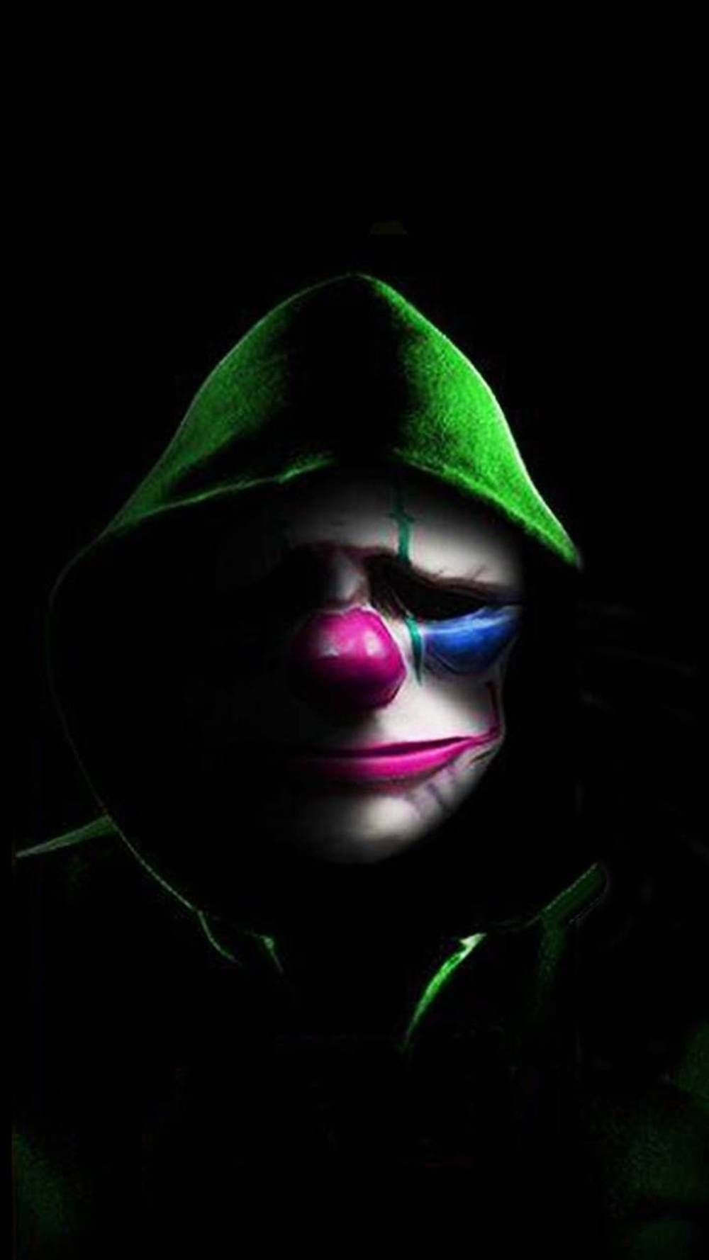 Free Fire Joker, green hooded cloak, glowing pink nose, HD Phone Wallpaper