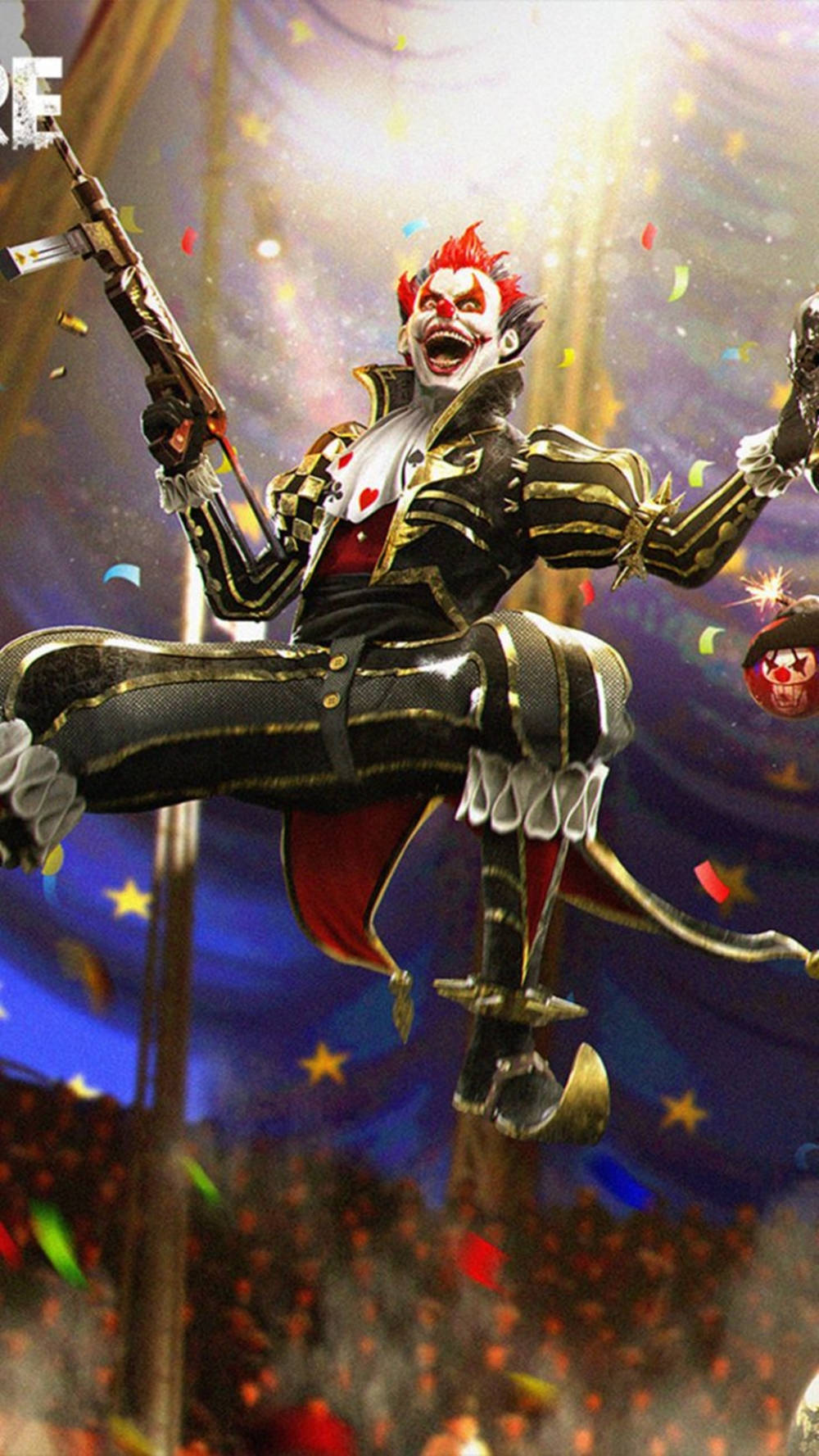 Free Fire Joker, black and gold armor, rifle, HD Phone Wallpaper