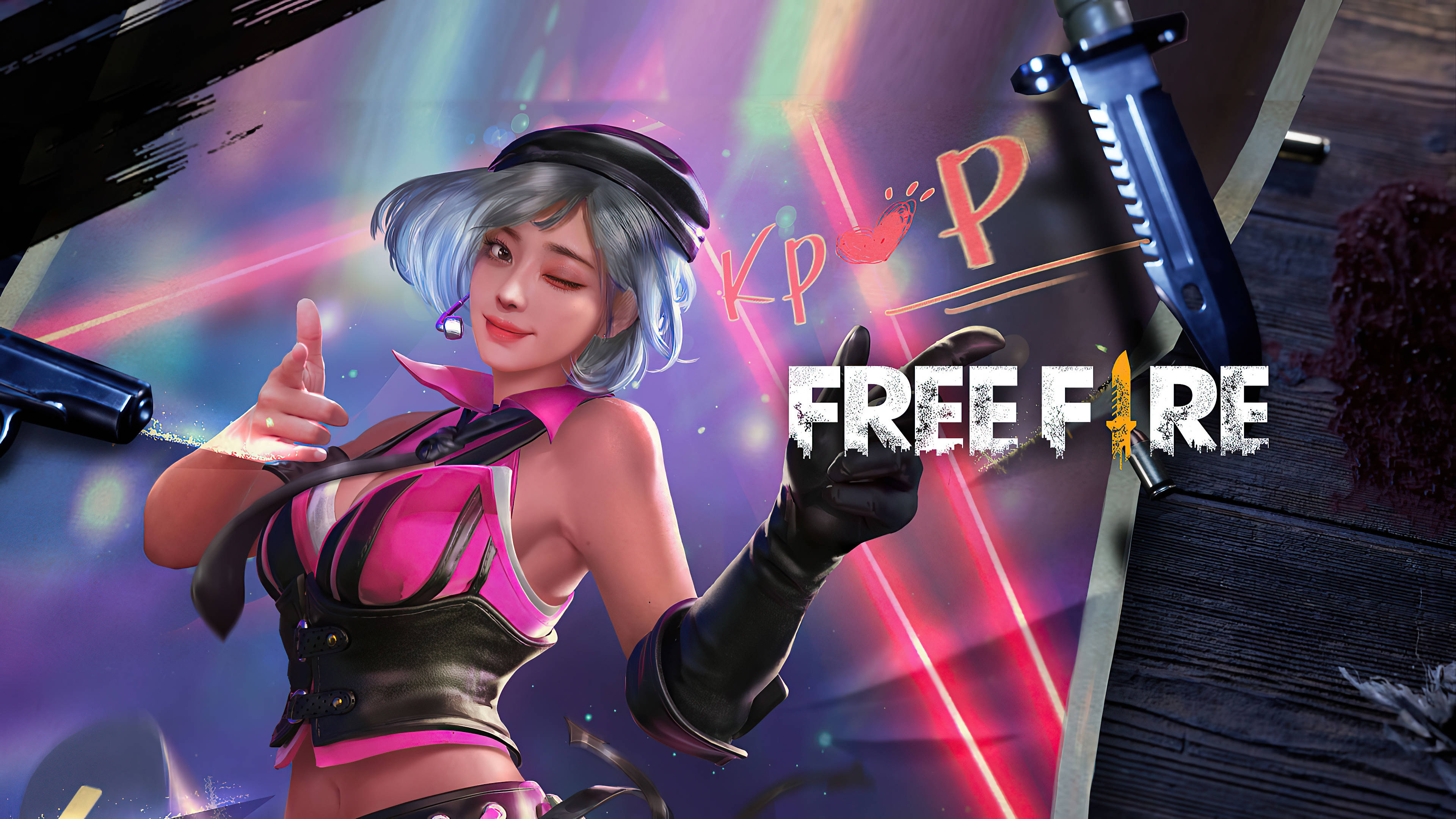 Free Fire, K-pop Girl, silver hair, 4K Desktop Wallpaper