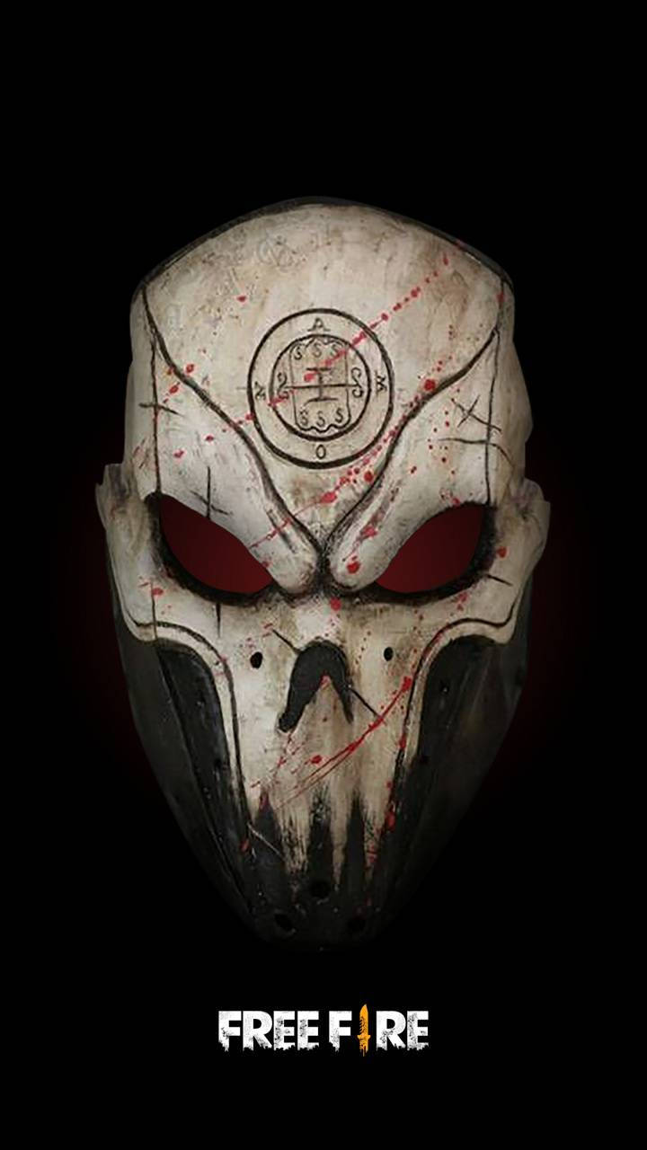 Free Fire Logo, skull head, blood-splattered white skull mask, HD Phone Wallpaper