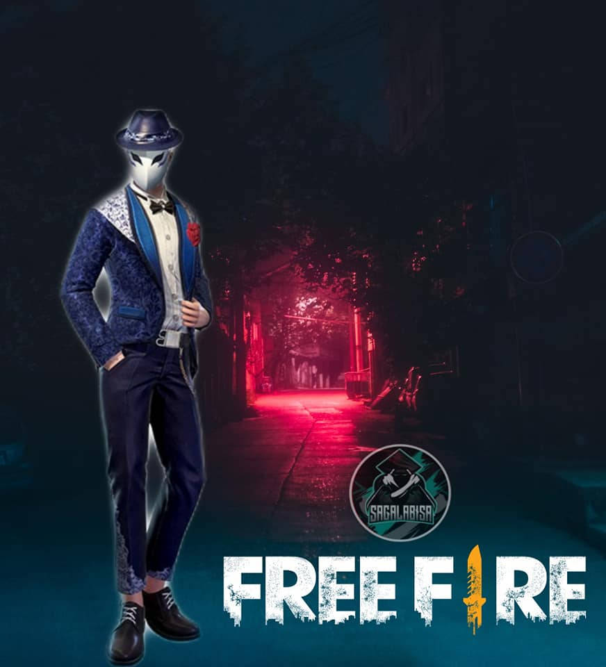 Free Fire Logo, masked man, neon-lit urban alley, SD Phone Wallpaper