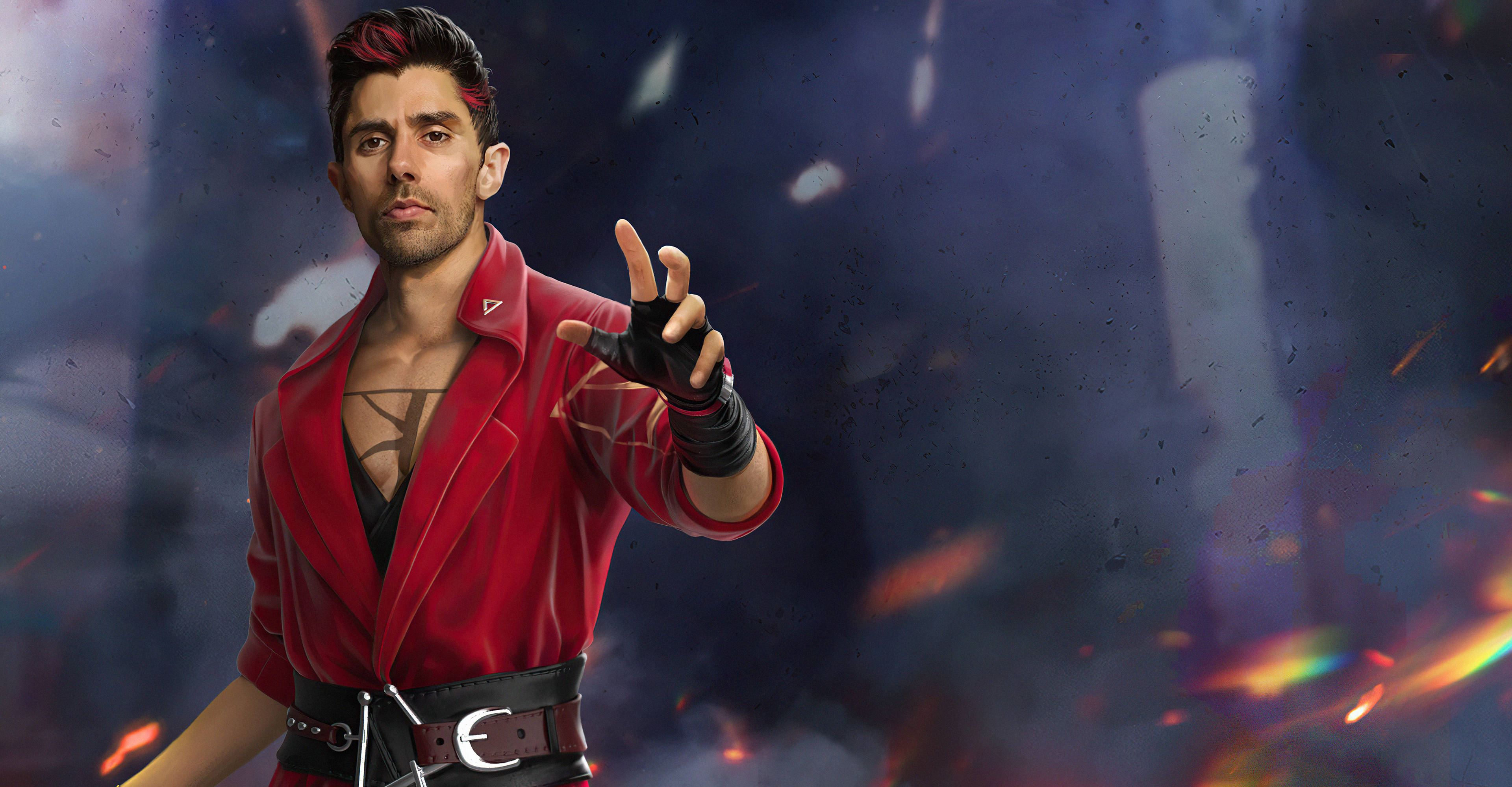 Free Fire Season 1, red jacket, smoky fiery background, 4K Desktop Wallpaper