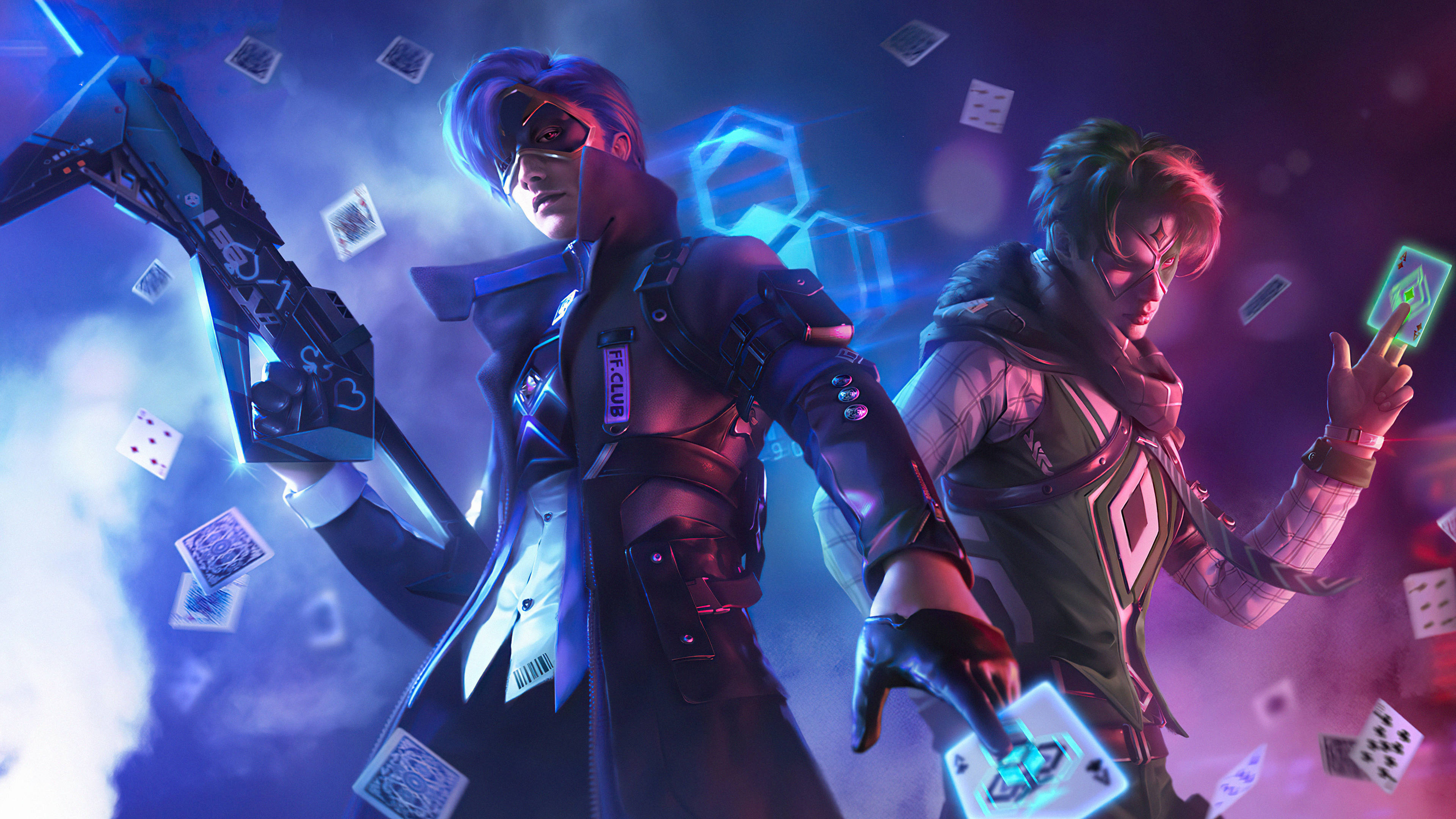Free Fire Season 1, cyberpunk characters, neon-lit haze, 4K Desktop Wallpaper