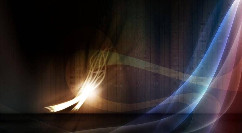 golden light, dark abstract background, flowing blue and purple translucent waves, SD Desktop Wallpaper