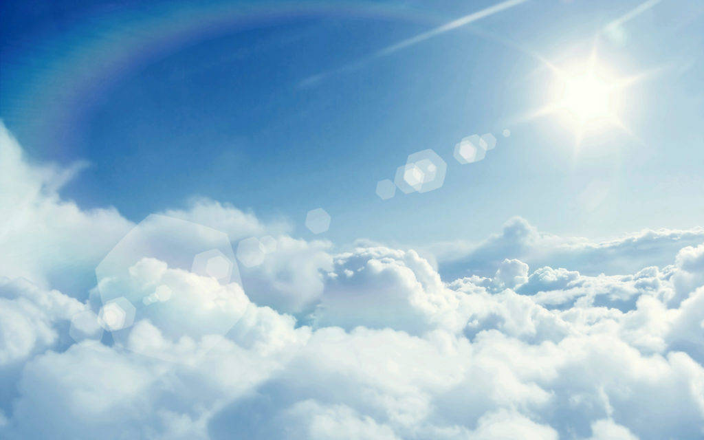 sun, fluffy white clouds, vivid blue sky, SD Desktop Wallpaper