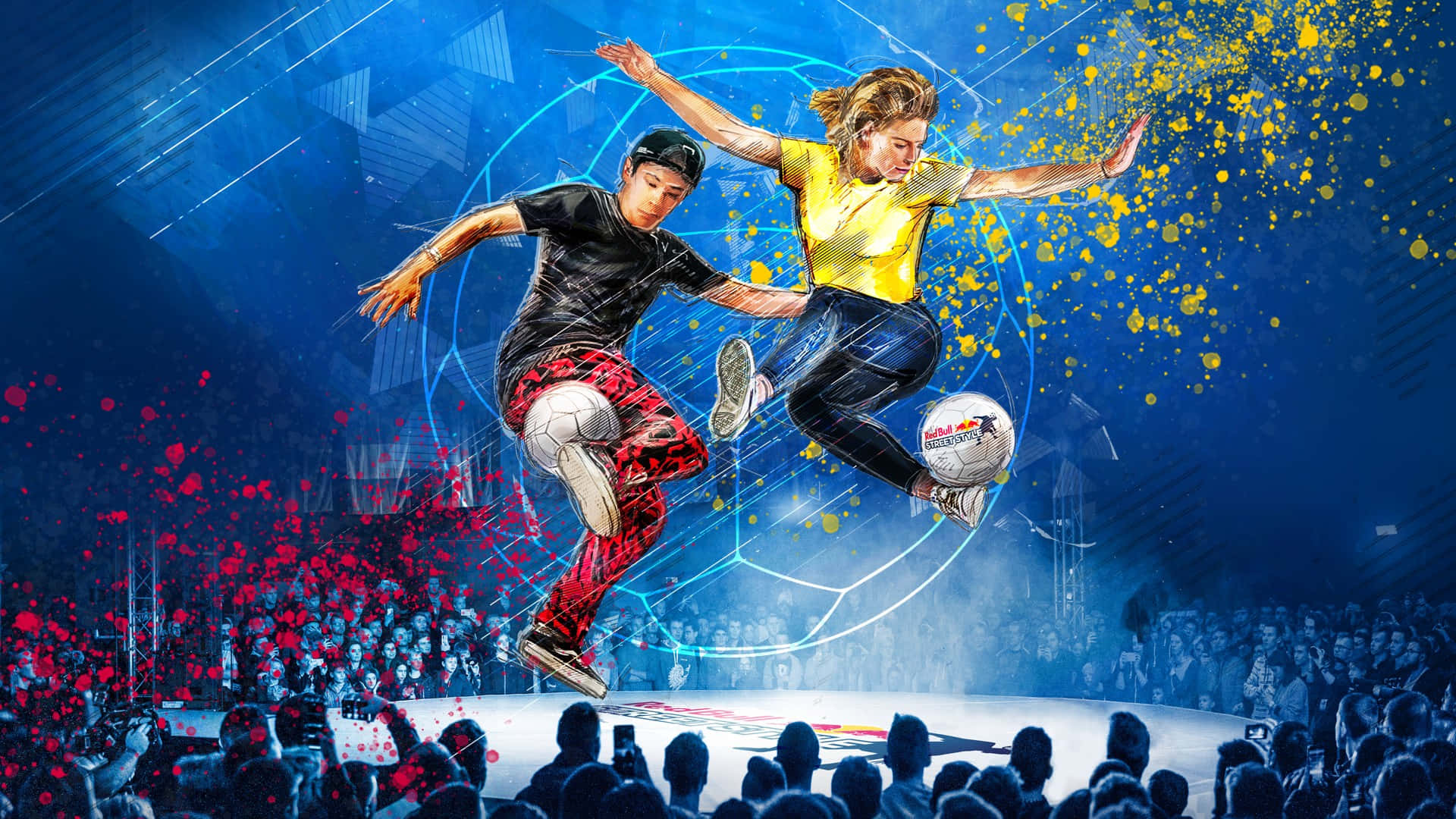 Freestyle Soccer, vibrant arena, colorful paint splatters, Full HD Desktop Wallpaper