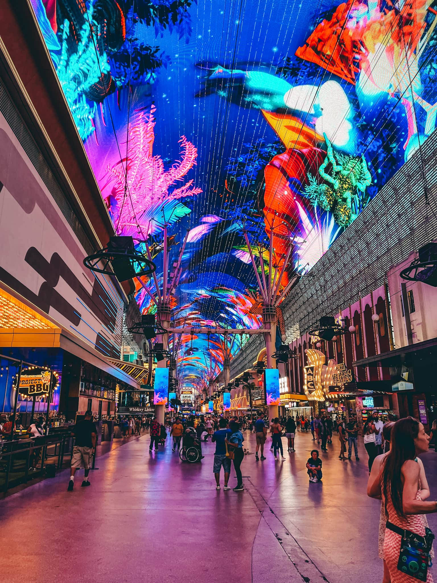 Fremont Street, neon lights, digital art canopy, Full HD Phone Wallpaper