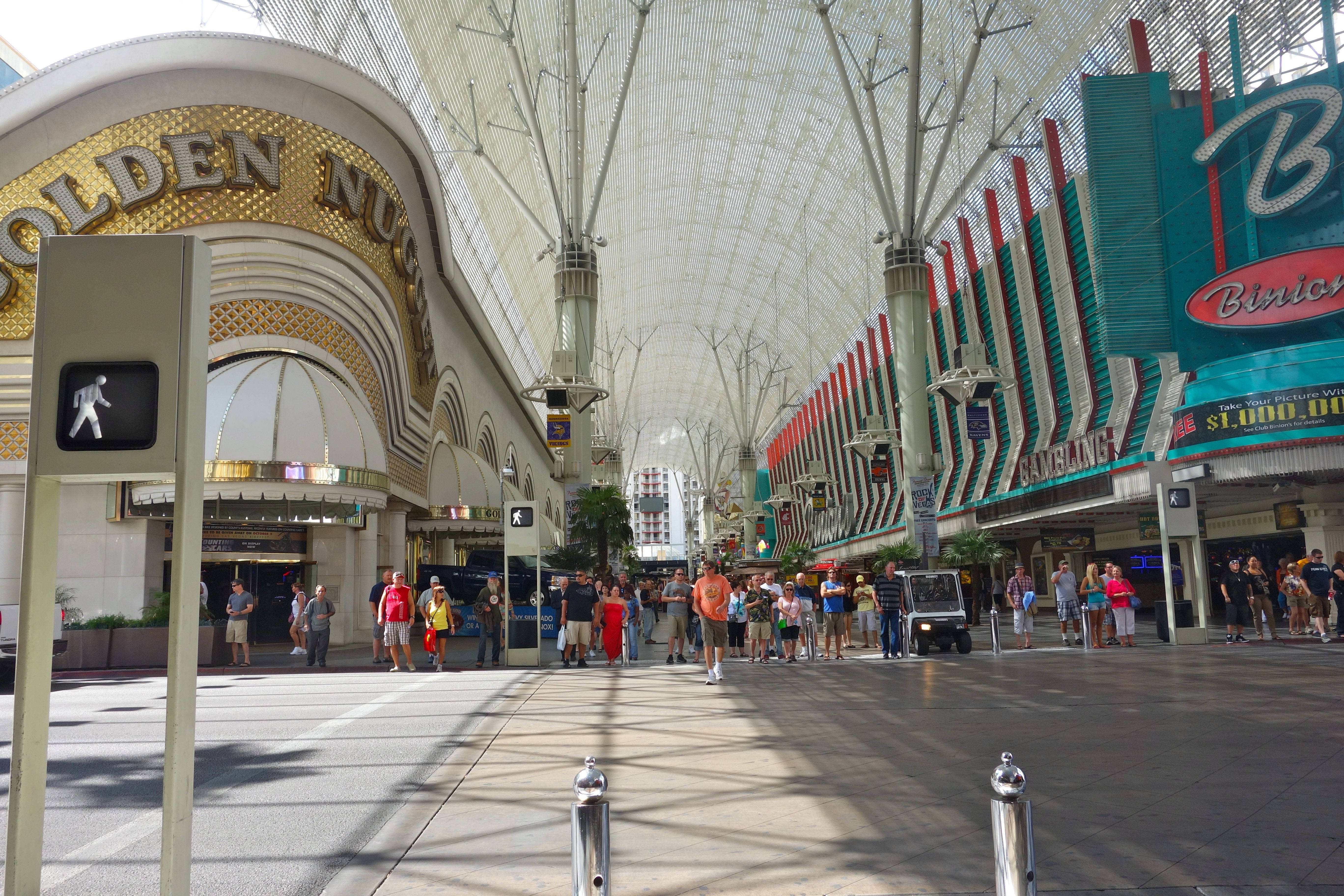 Fremont Street, glass canopy, bright casino signs, 5K Desktop Wallpaper