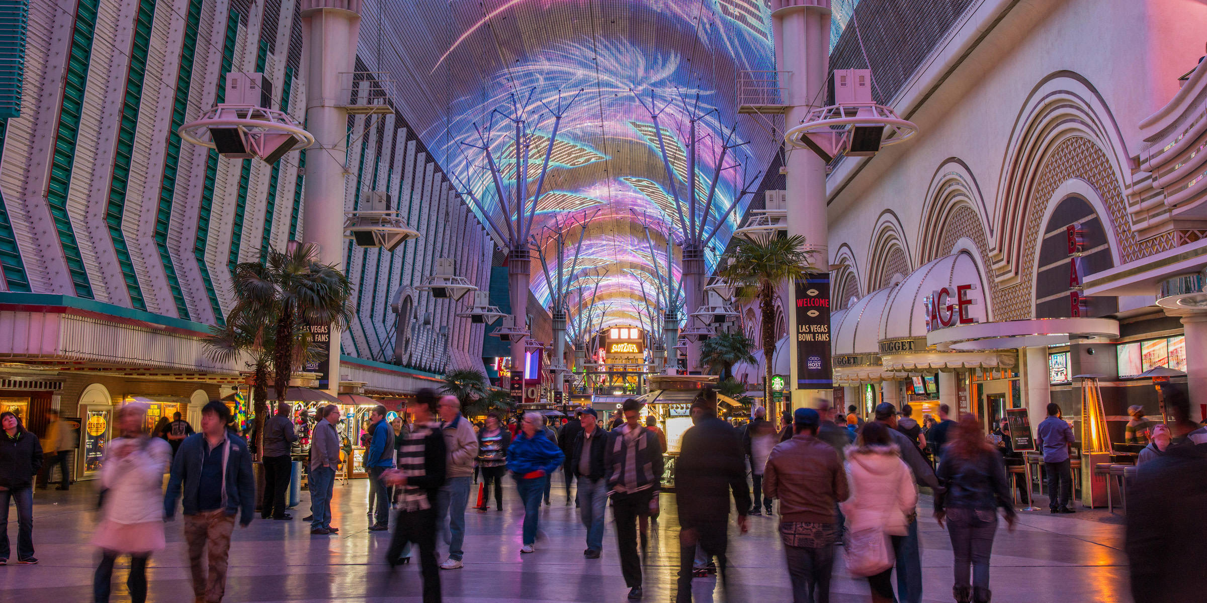 Fremont Street, neon lights, pedestrian walkway, Full HD Desktop Wallpaper
