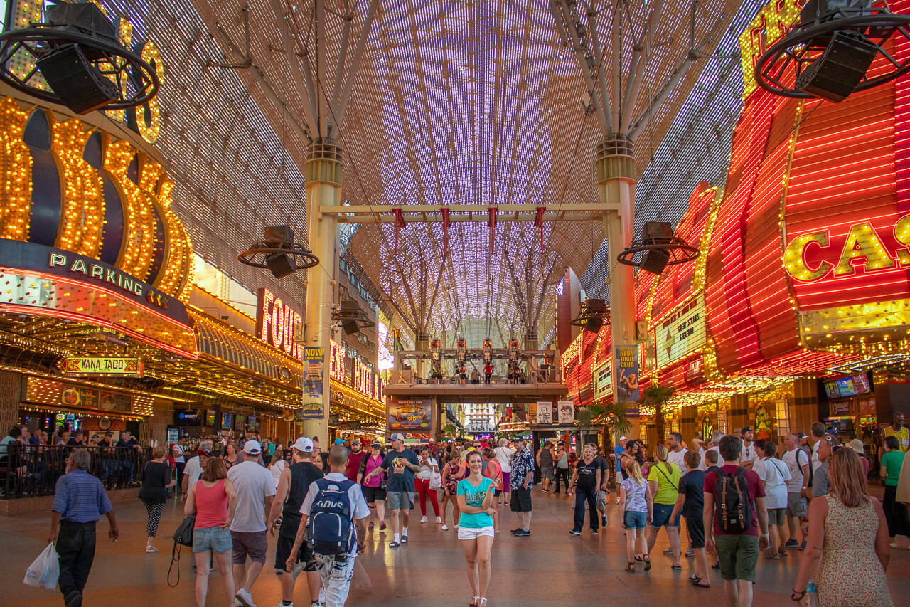 Fremont Street, neon signs, casino walkway, HD Desktop Wallpaper