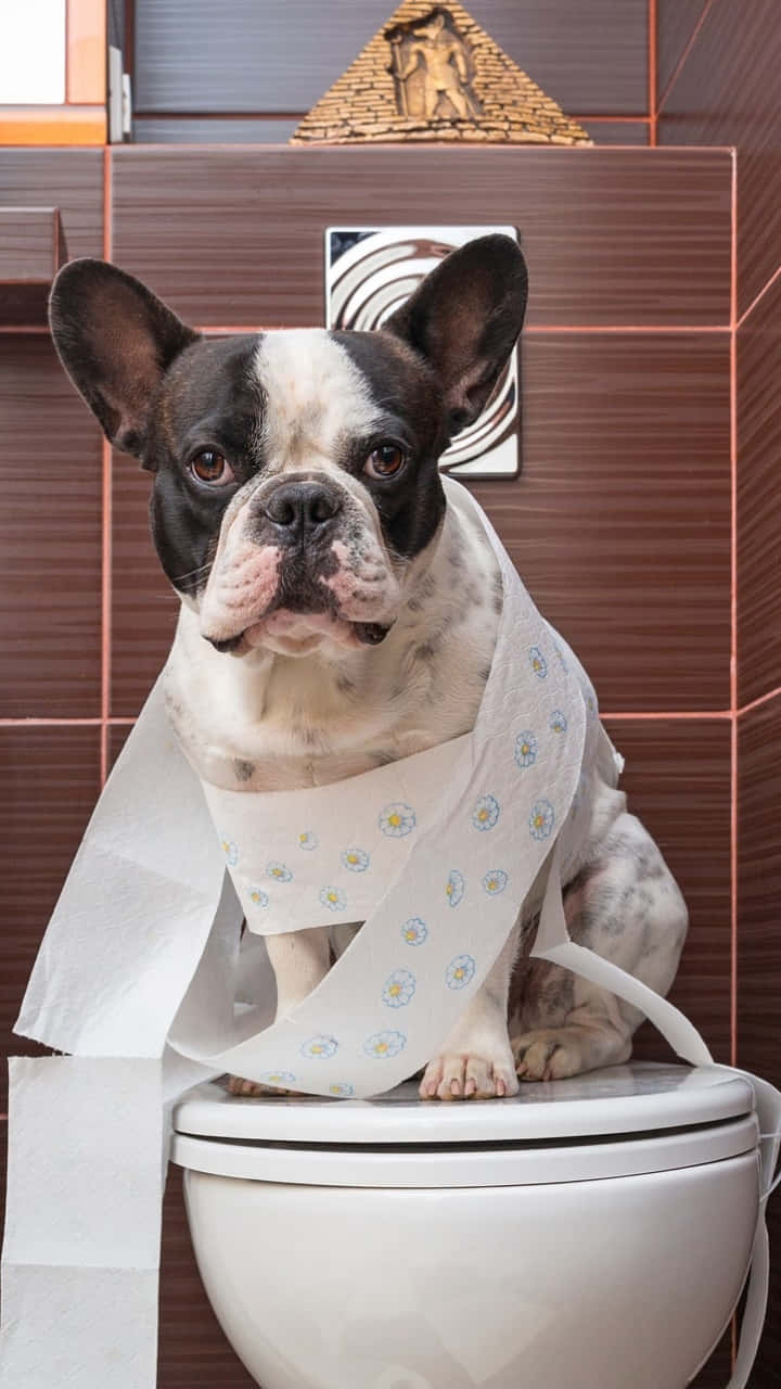French bulldog, toilet, floral toilet paper roll, HD Phone Wallpaper