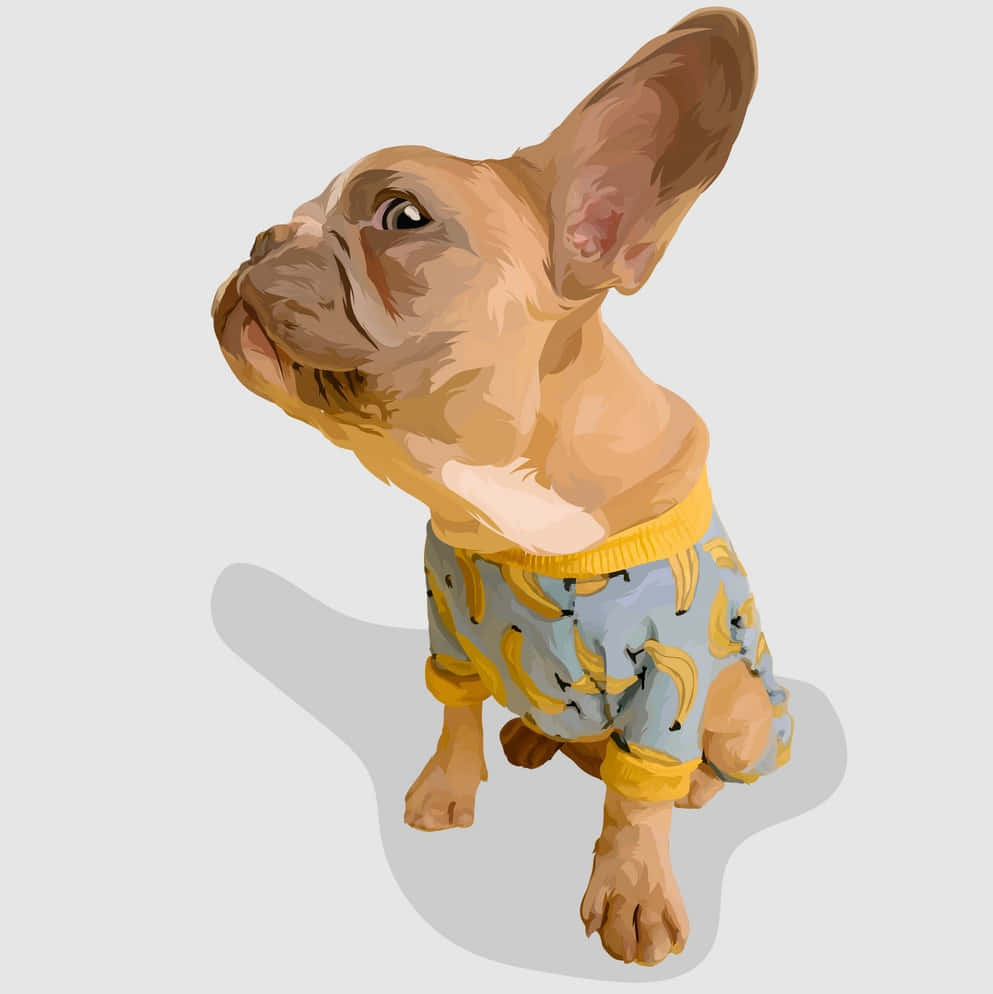 French bulldog, banana-print shorts, plain gray background, SD Phone Wallpaper