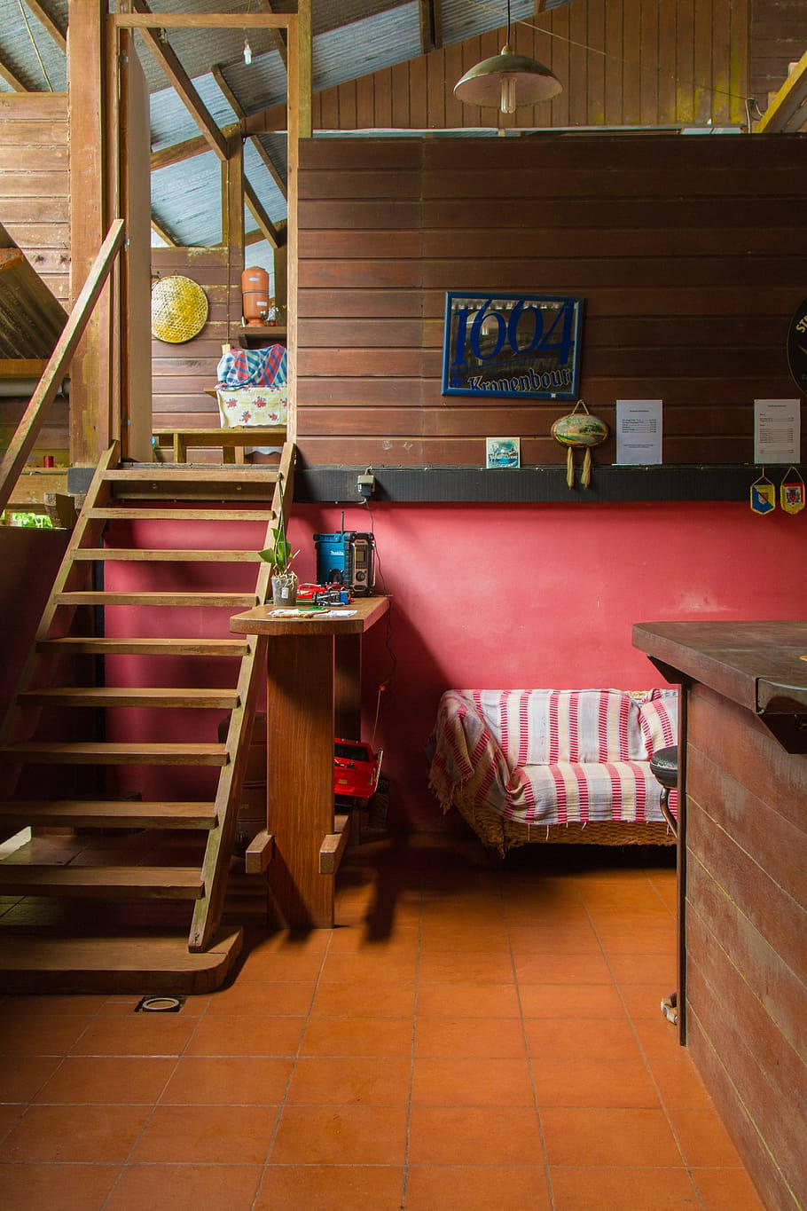 French Guiana, rustic cabin, red walls, HD Phone Wallpaper