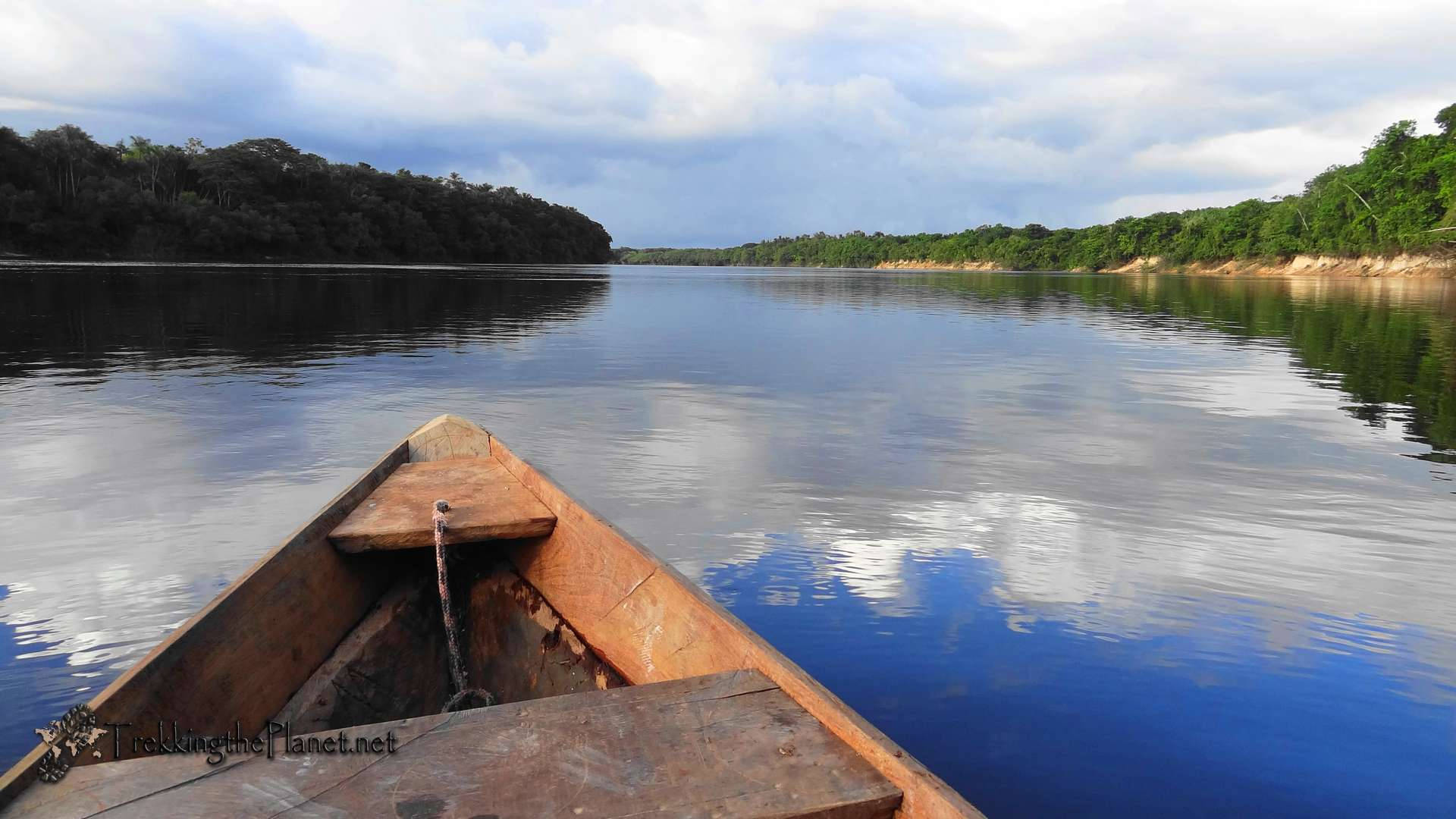 French Guiana, blue water, wooden canoe, Full HD Desktop Wallpaper