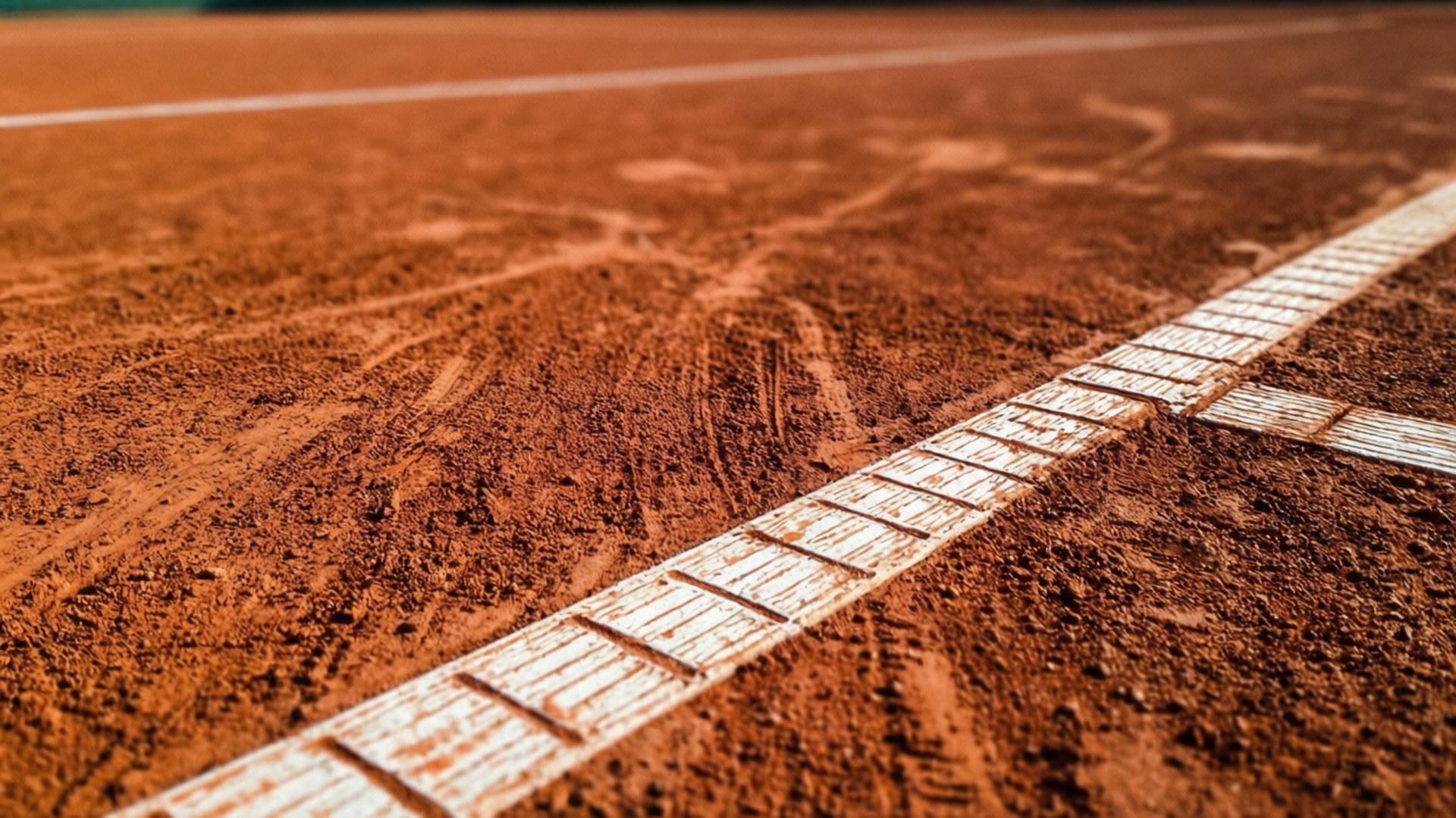 clay court, reddish-brown surface, crisp white boundary line, Full HD Desktop Wallpaper
