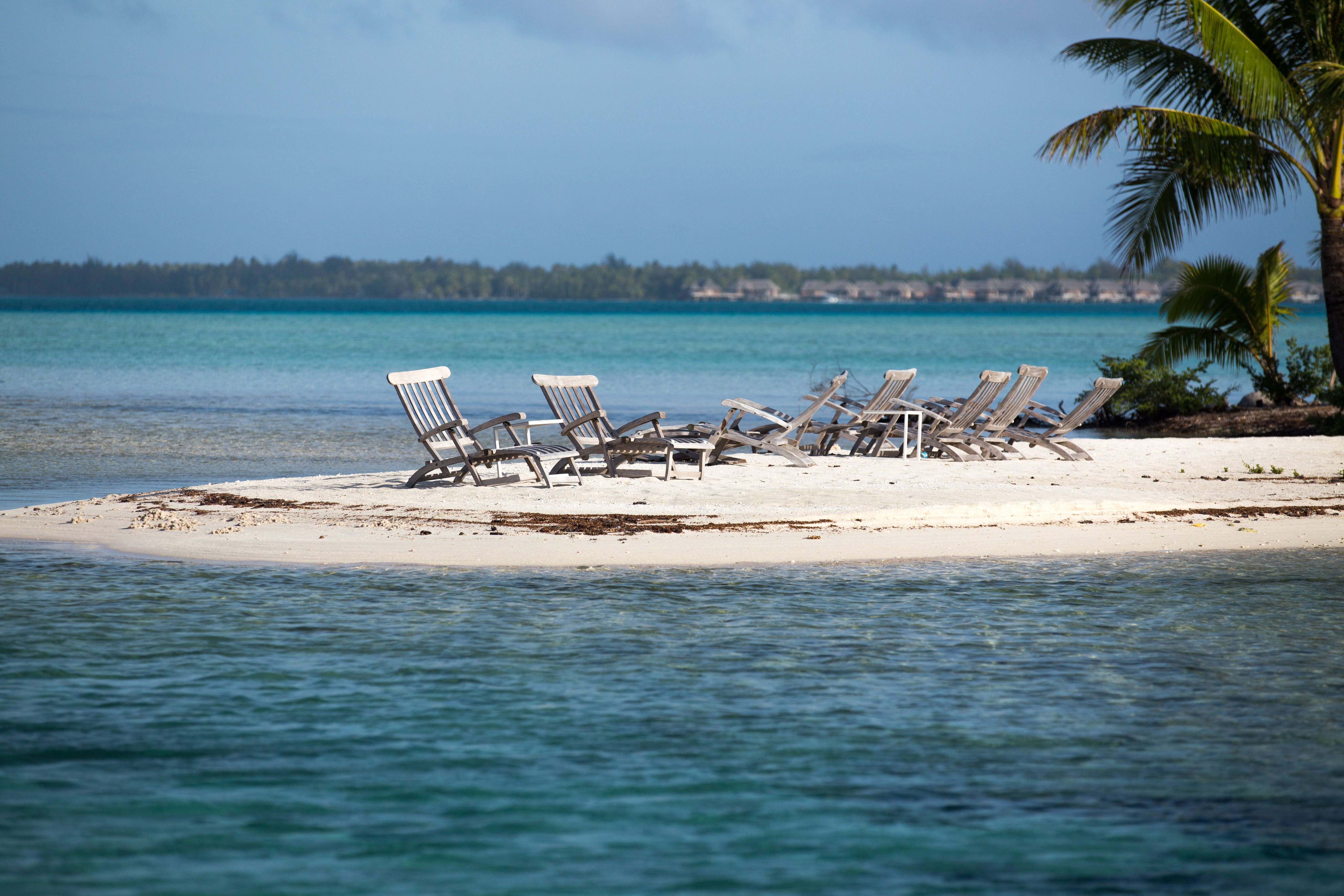 beach chair, French Polynesia, tropical island, 5K Desktop Wallpaper