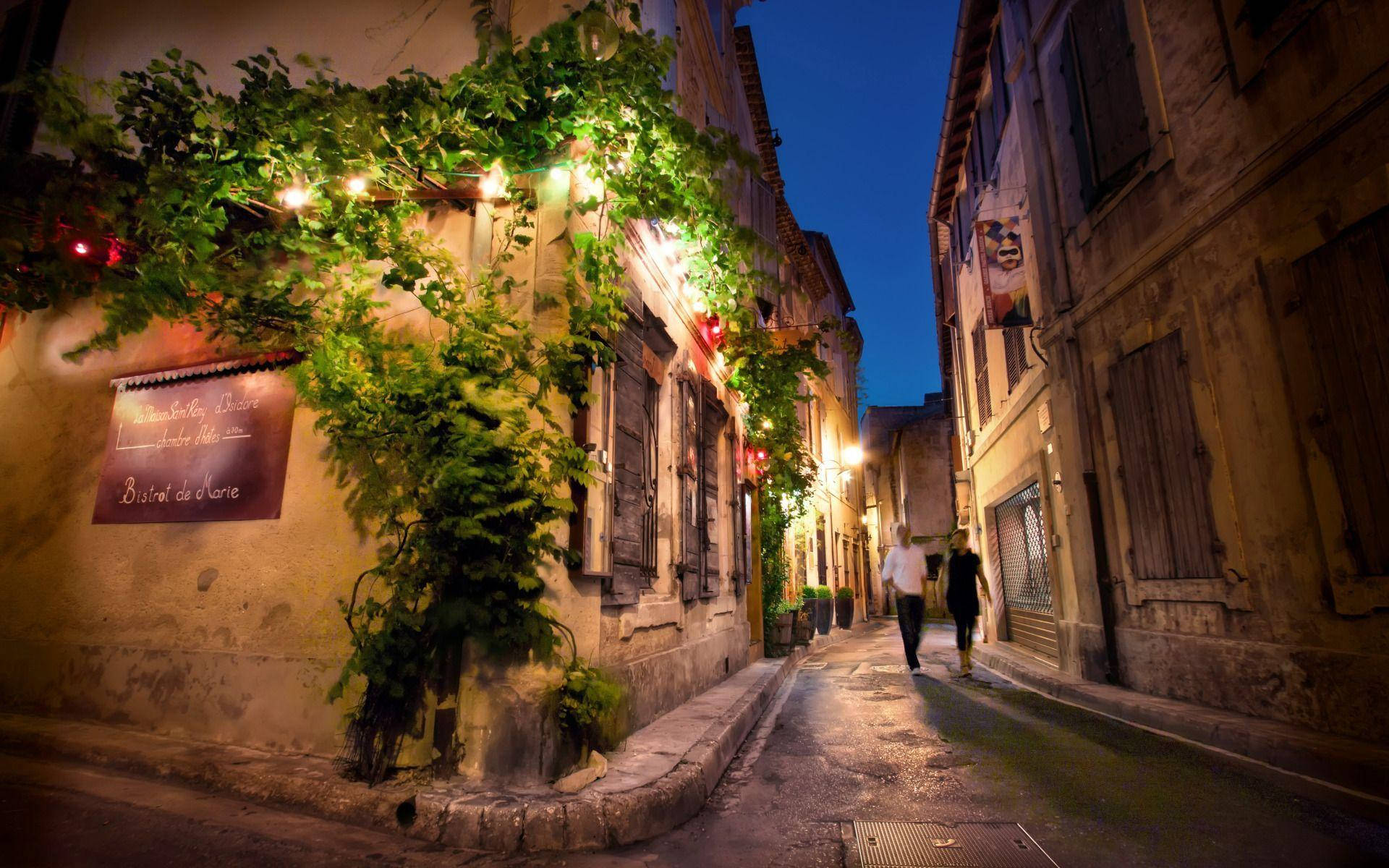 French Quarter, cobblestone alley, dusk, Full HD Desktop Wallpaper