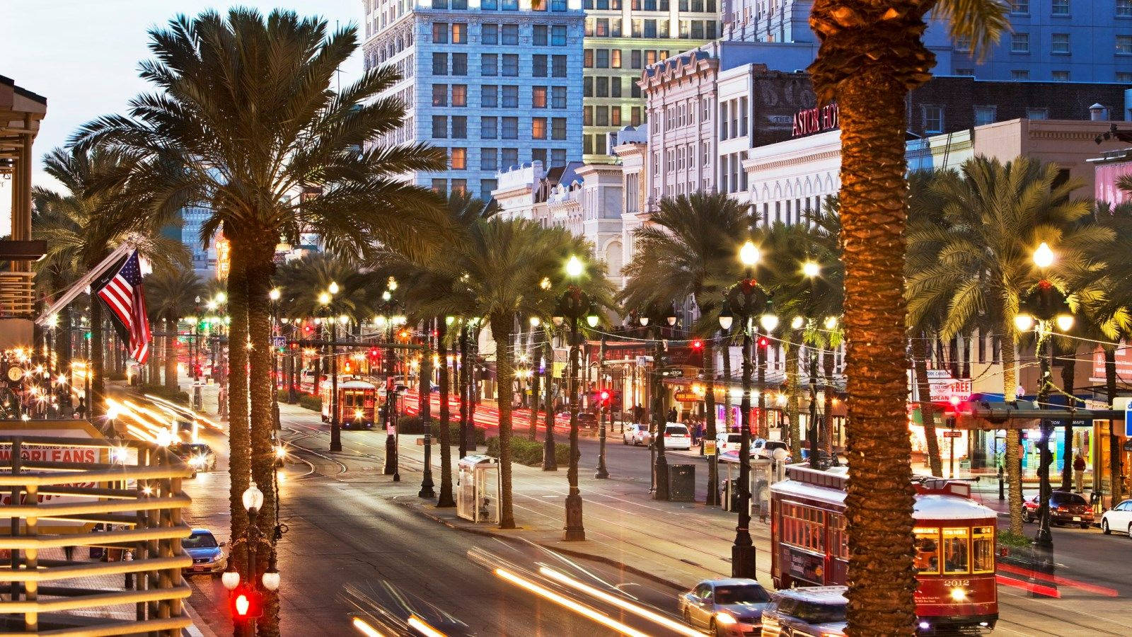 French Quarter, palm trees, dusk, HD Desktop Wallpaper
