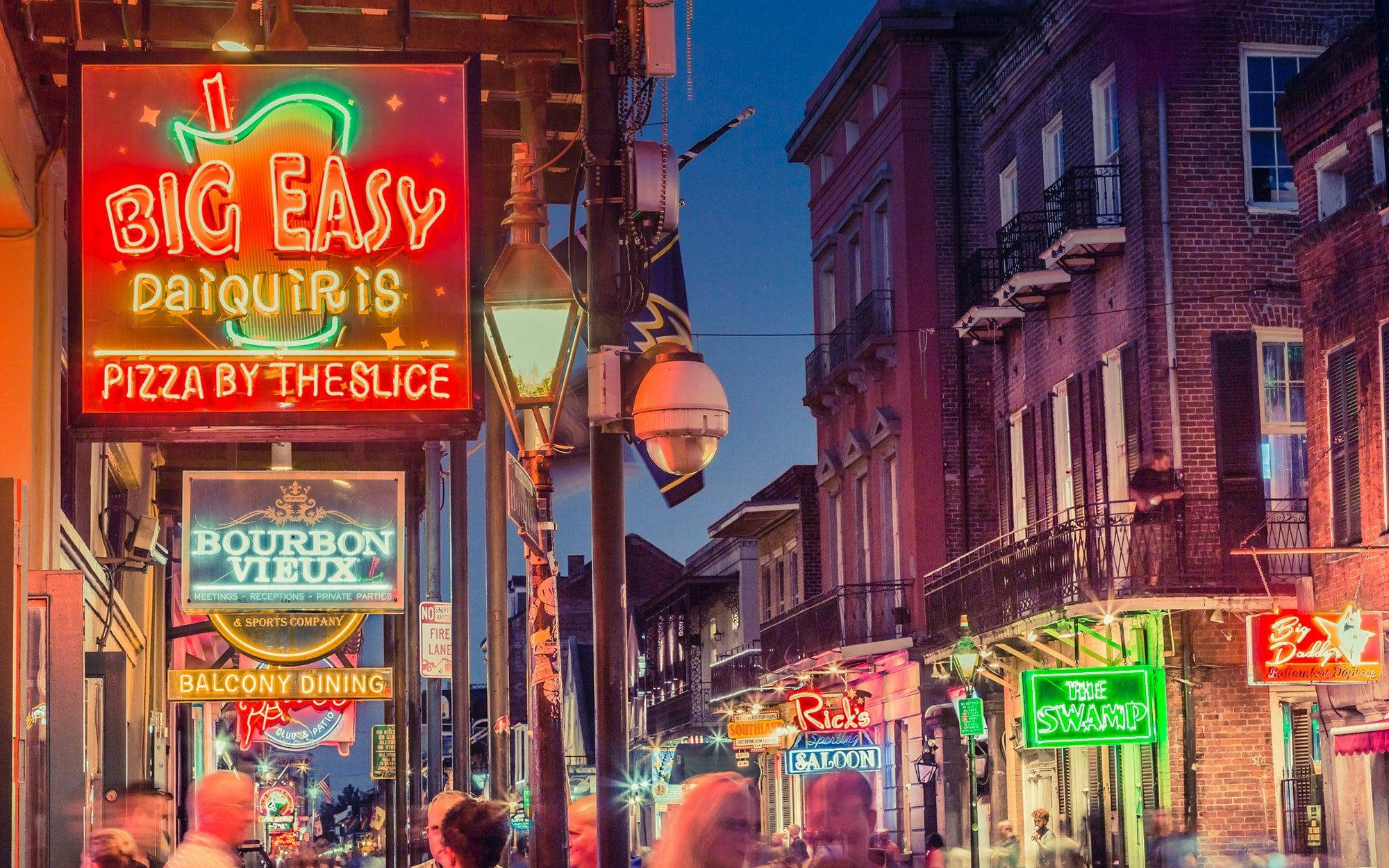 French quarter, neon signs, twilight, Full HD Desktop Wallpaper