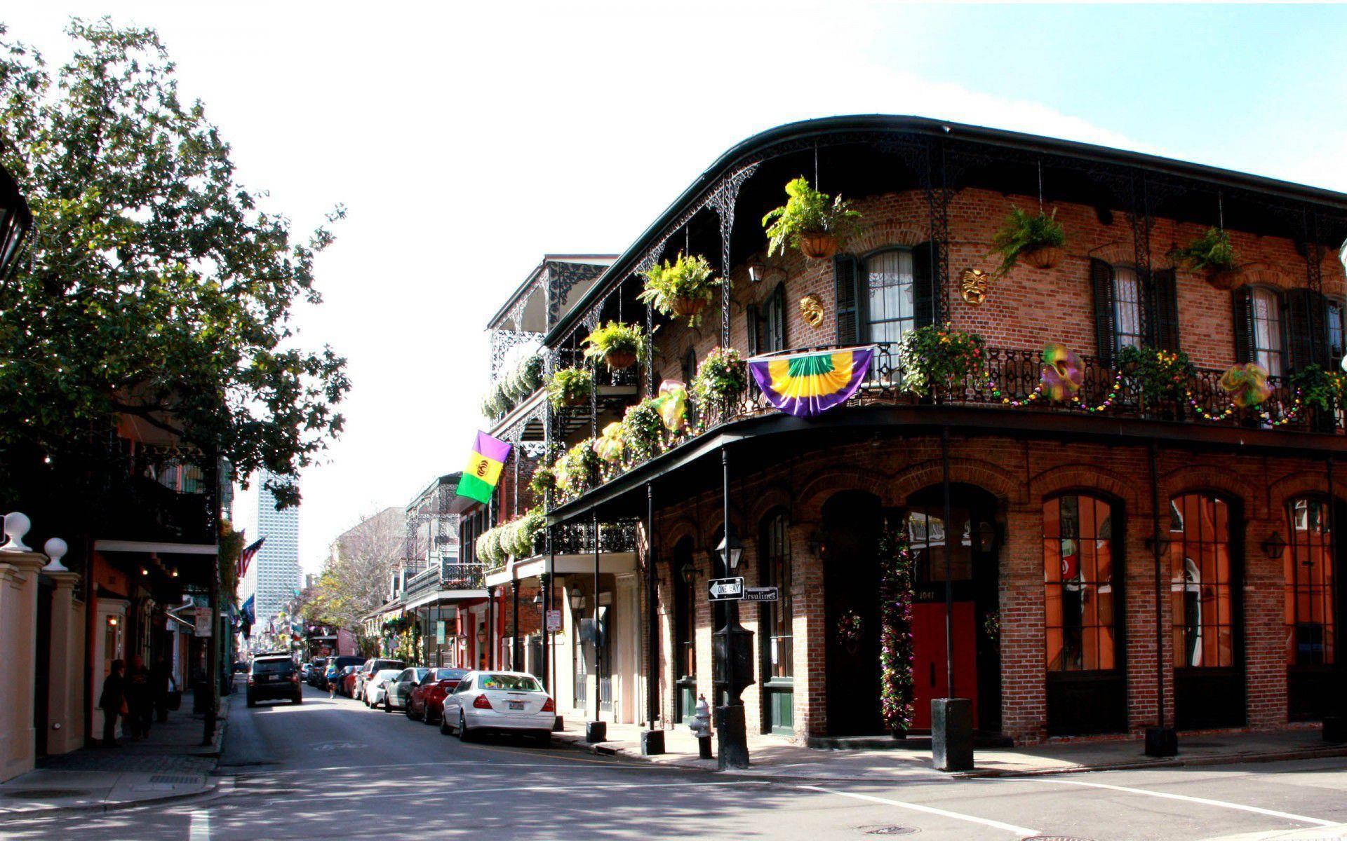 French Quarter, balcony, historic brick buildings, Full HD Desktop Wallpaper