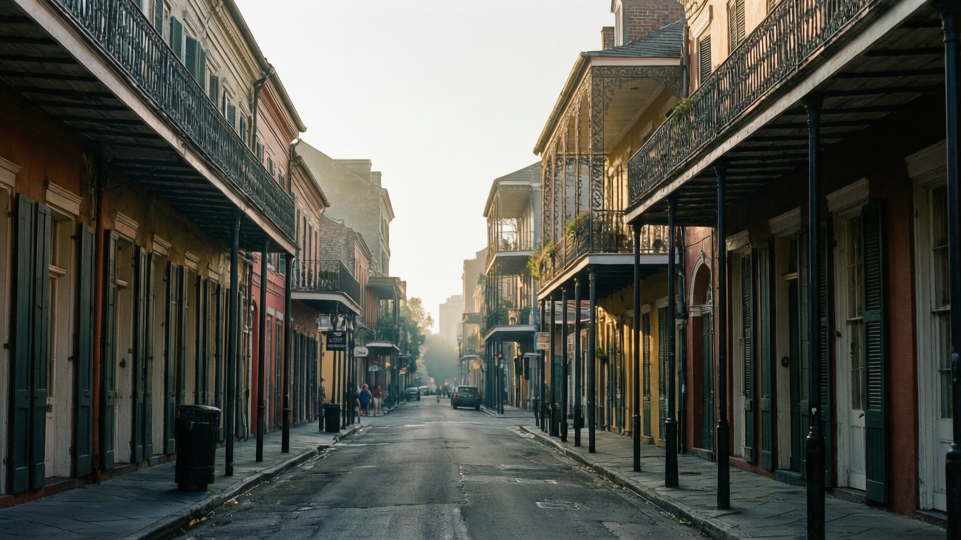 French quarter, historic street, colorful buildings, Full HD Desktop Wallpaper