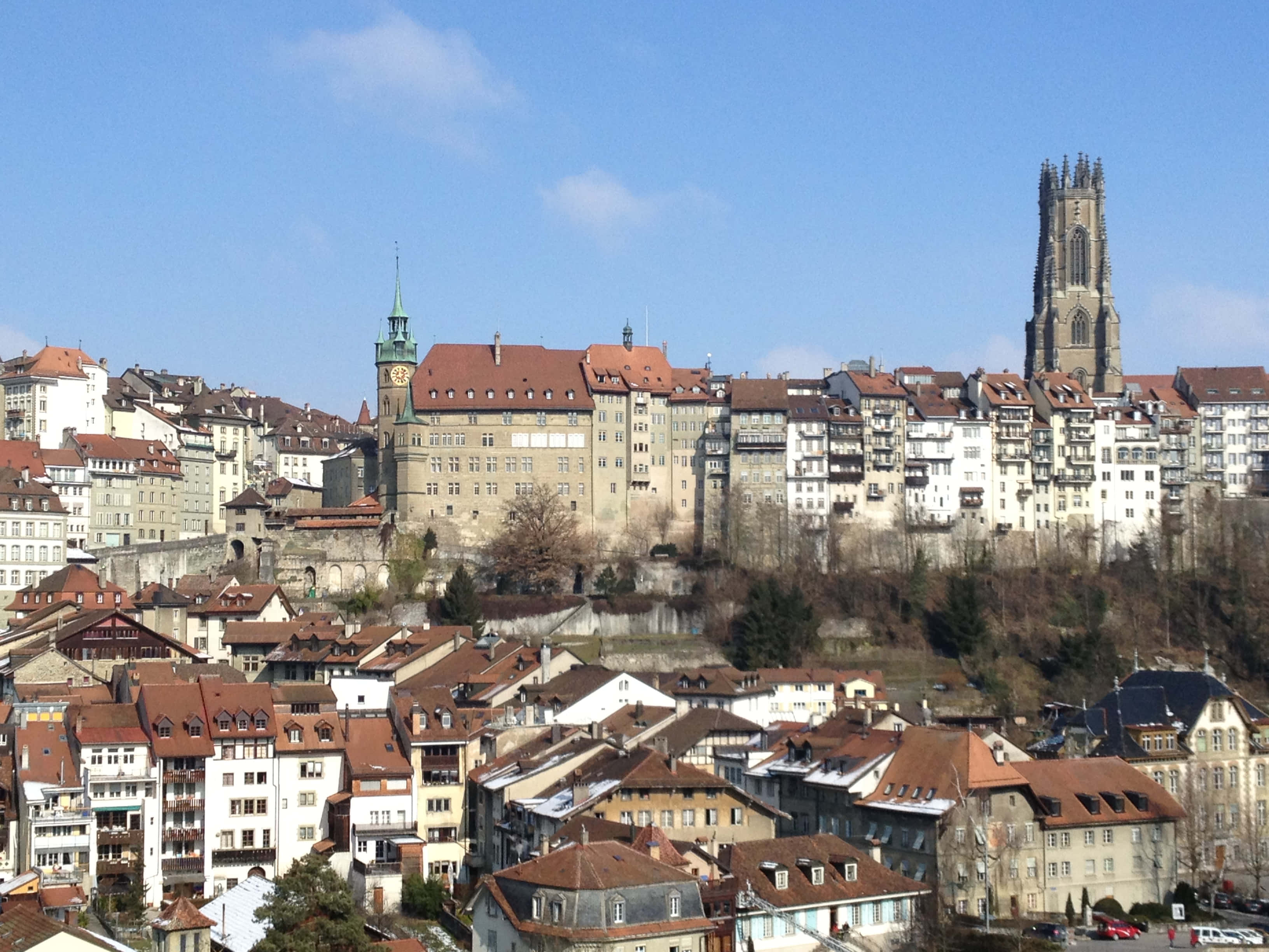 Fribourg, cityscape, historic buildings, 2K Desktop Wallpaper
