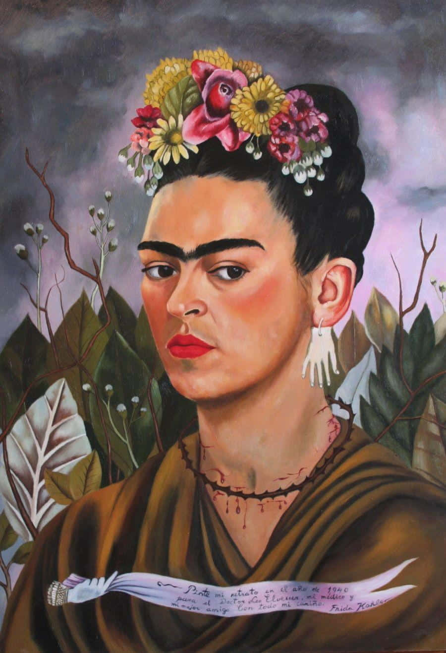 Frida Kahlo, vibrant floral crown, moody sky, HD Phone Wallpaper
