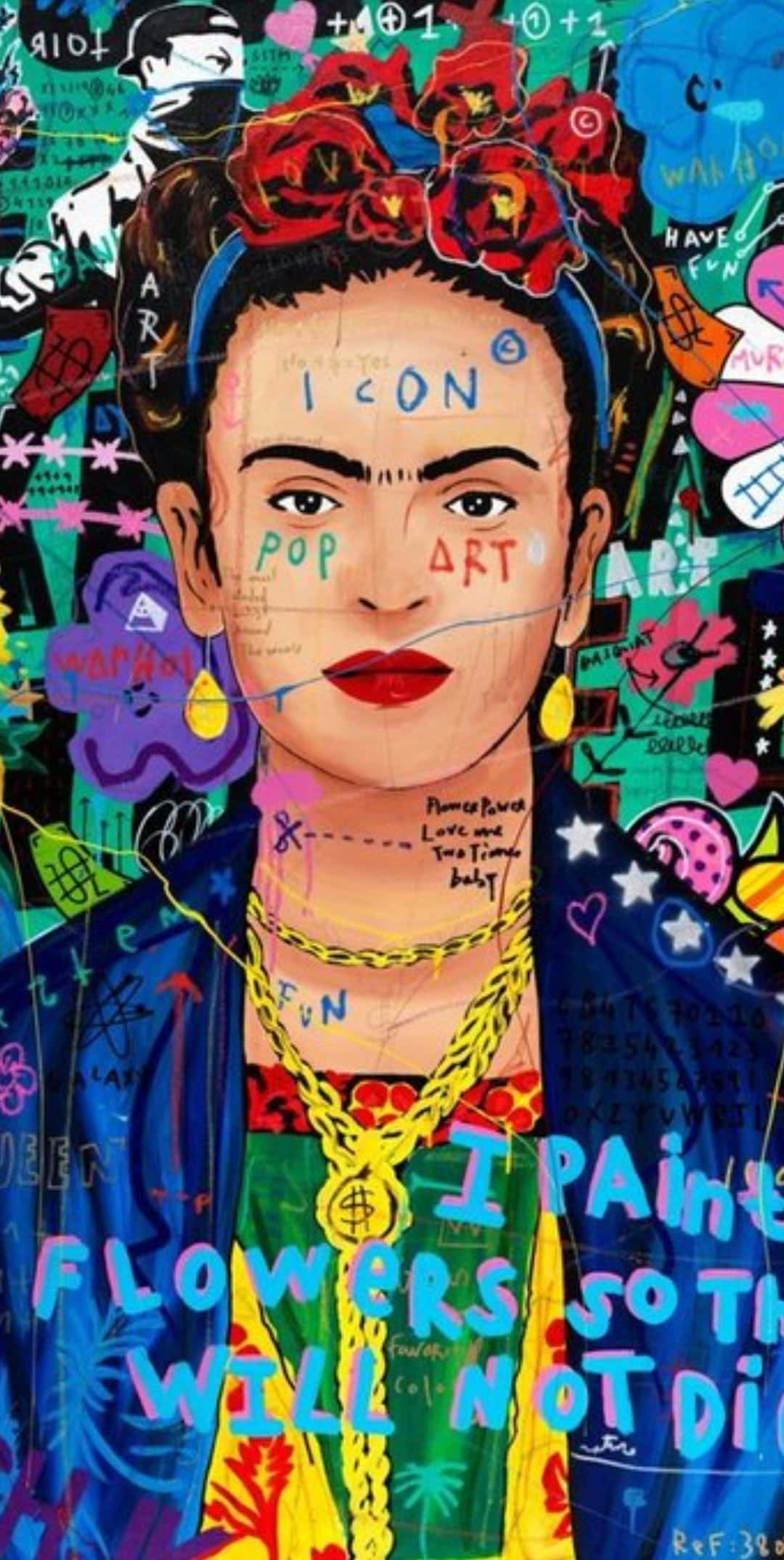 Frida Kahlo, pop art, flowers, Full HD Phone Wallpaper