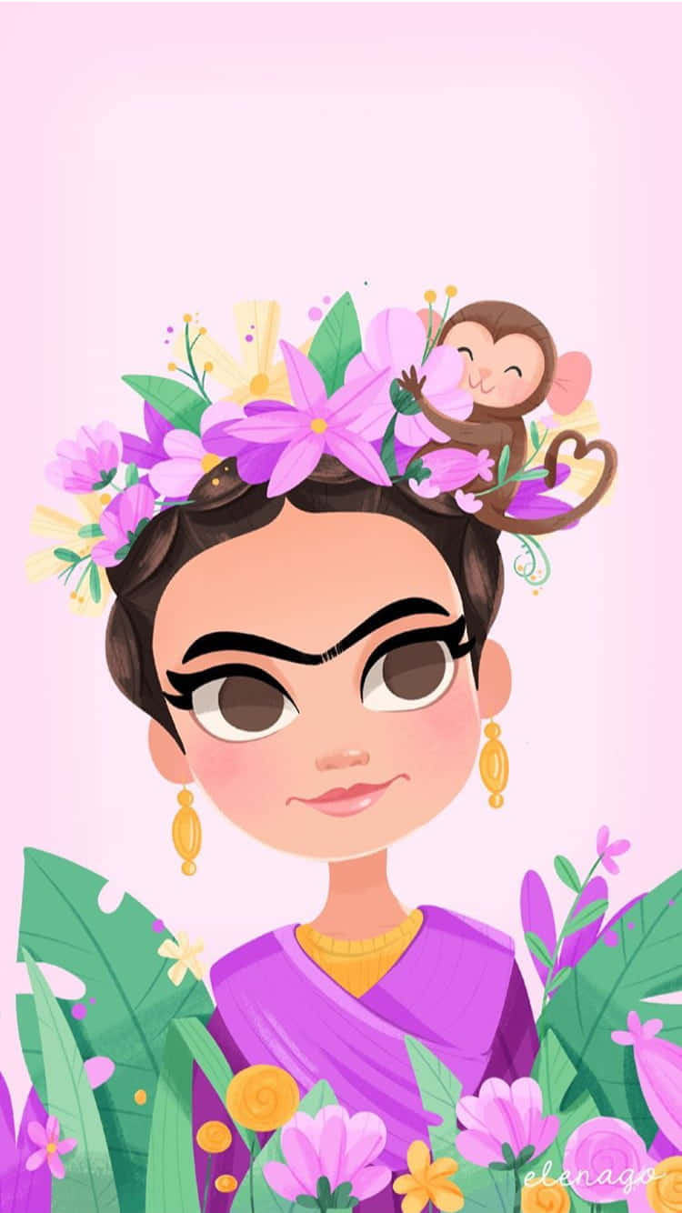 Frida Kahlo, monkey, floral crown, HD Phone Wallpaper