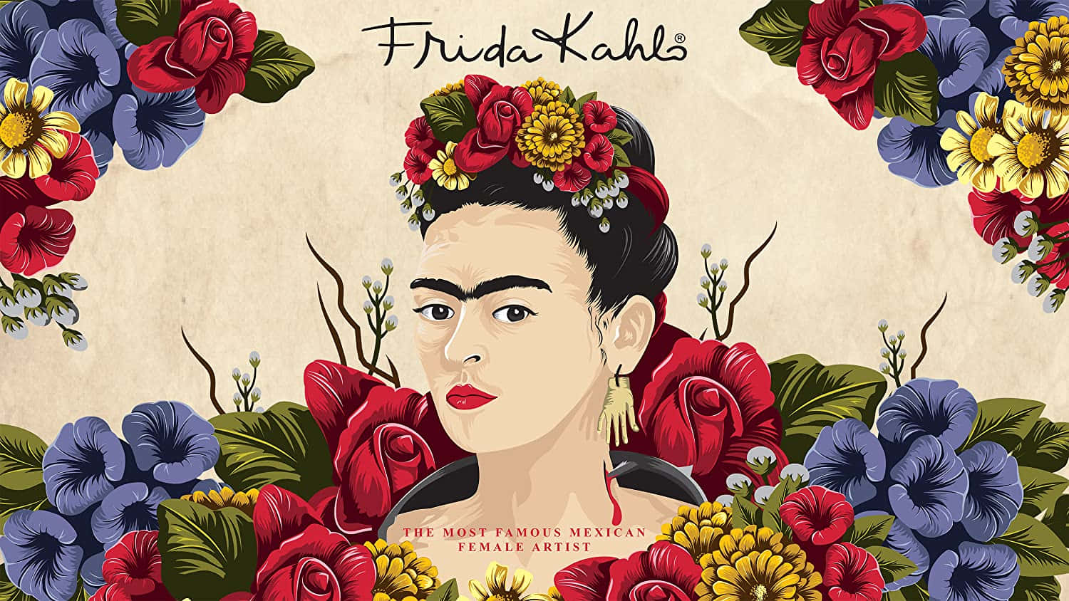 Frida Kahlo, red, blue, HD Desktop Wallpaper