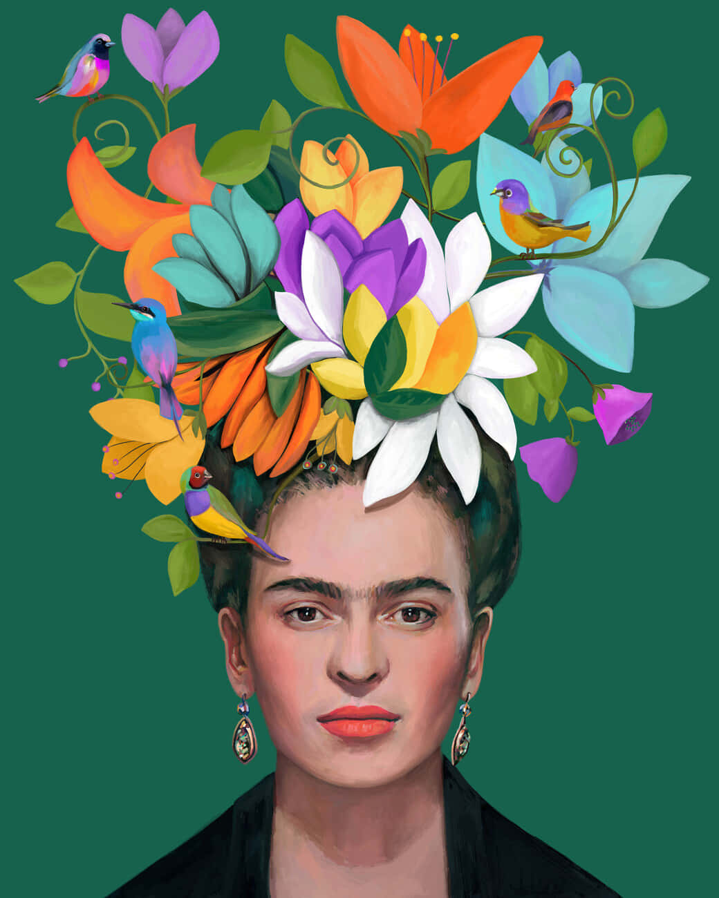Frida Kahlo, vibrant floral crown, orange purple and white blooms, HD Phone Wallpaper