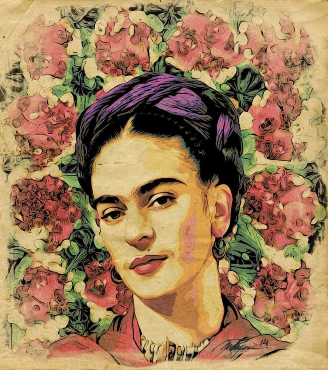 Frida Kahlo, pink, white flowers, SD Phone Wallpaper