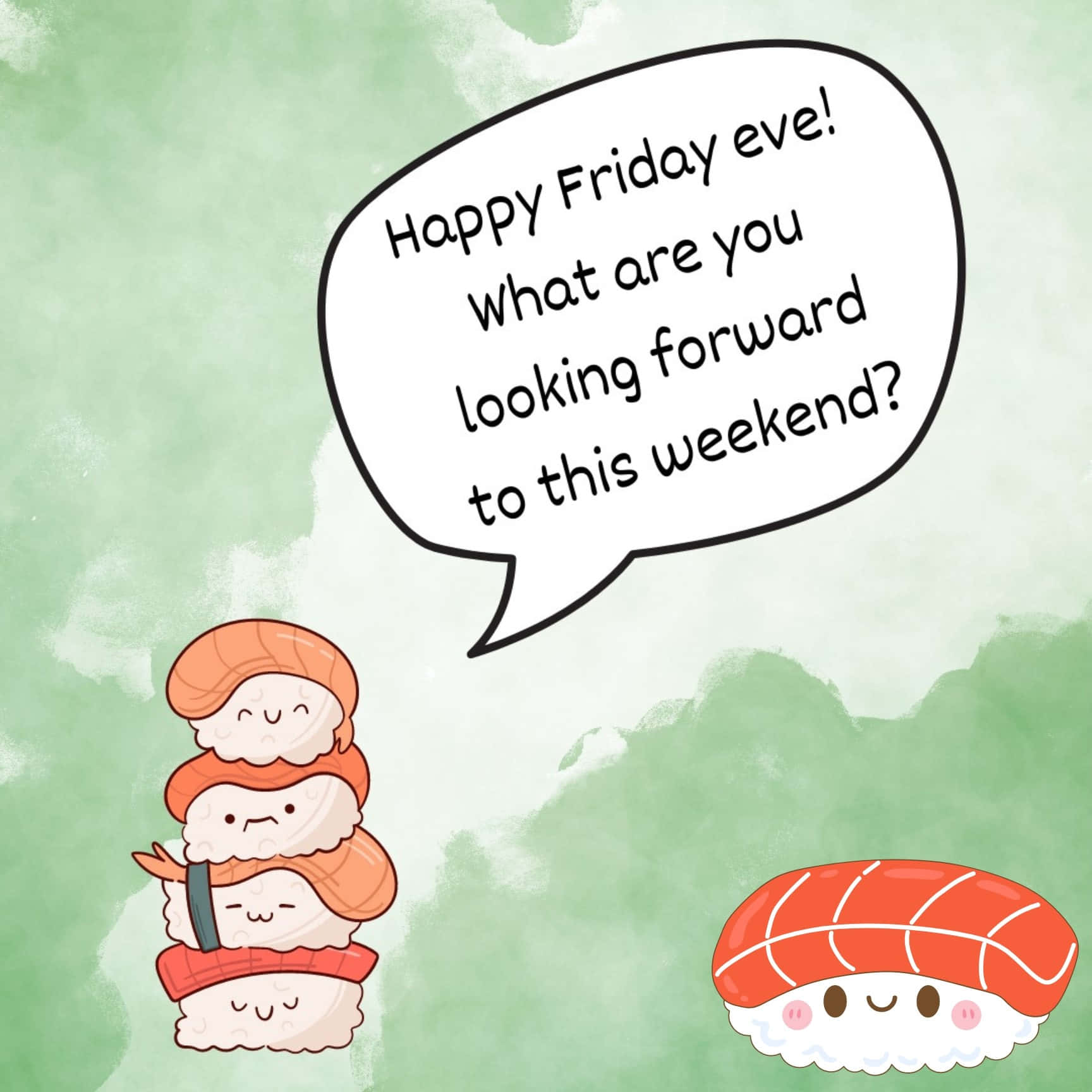 Friday Eve, sushi characters, speech bubble, HD Desktop Wallpaper