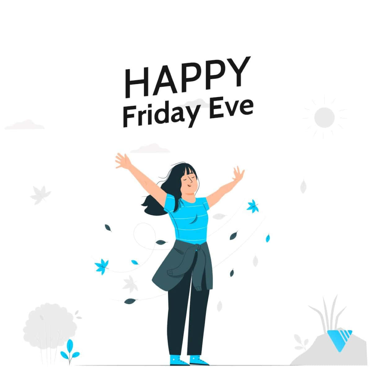 Friday Eve, cartoon woman, floating leaves, SD Desktop Wallpaper