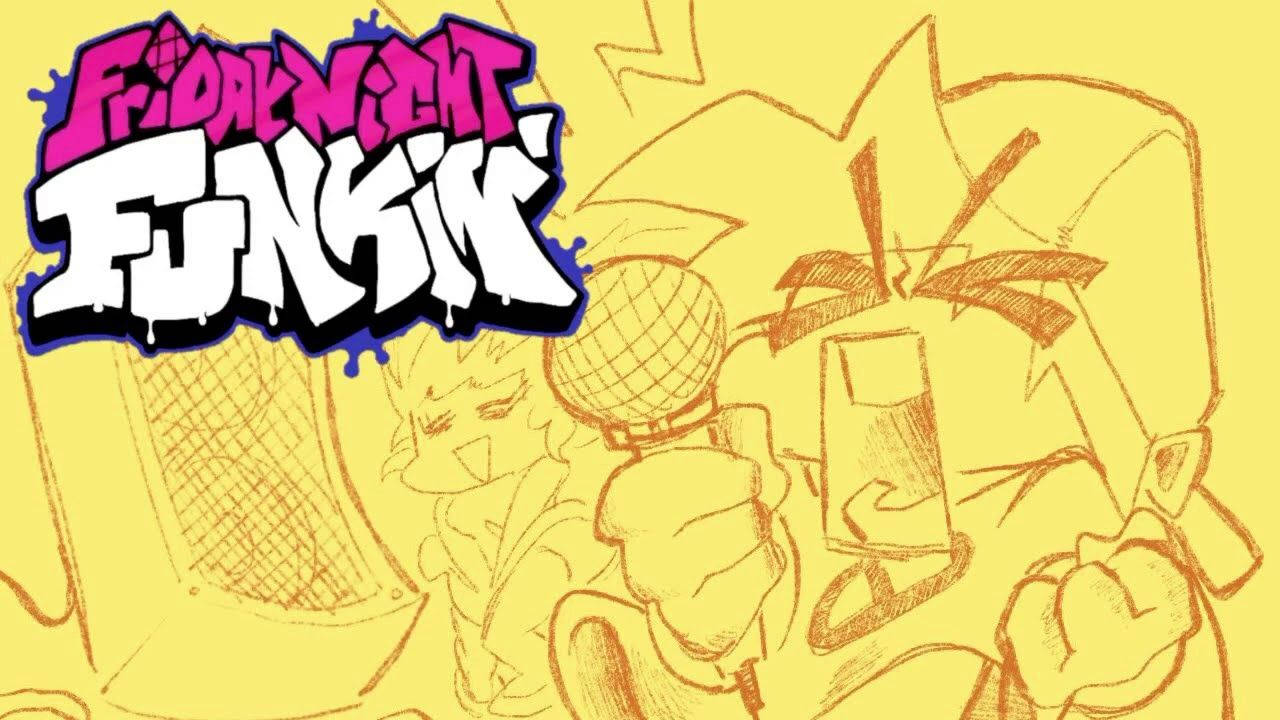 Friday Night Funkin', graffiti-style logo, sketchy animated characters, HD Desktop Wallpaper
