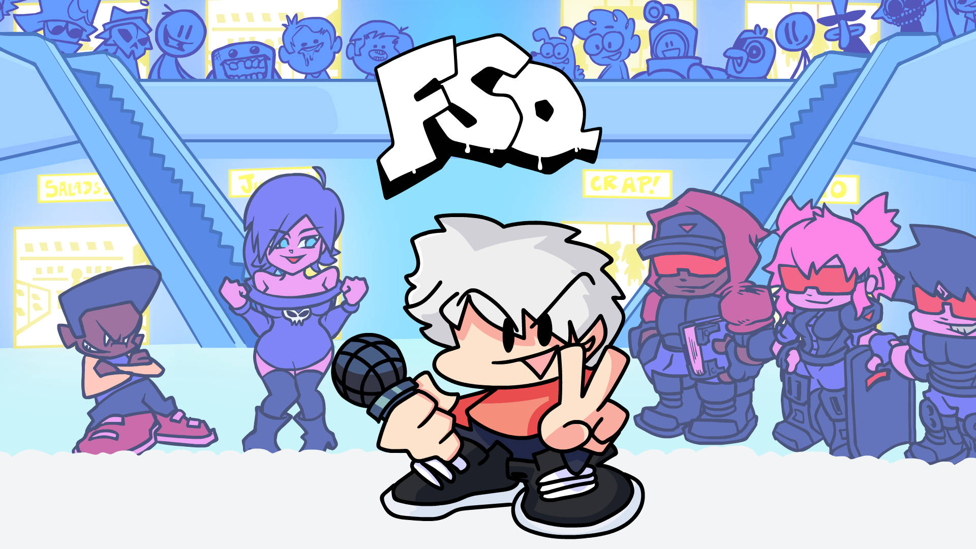 Friday Night Funkin, white hair, red shirt, Full HD Desktop Wallpaper