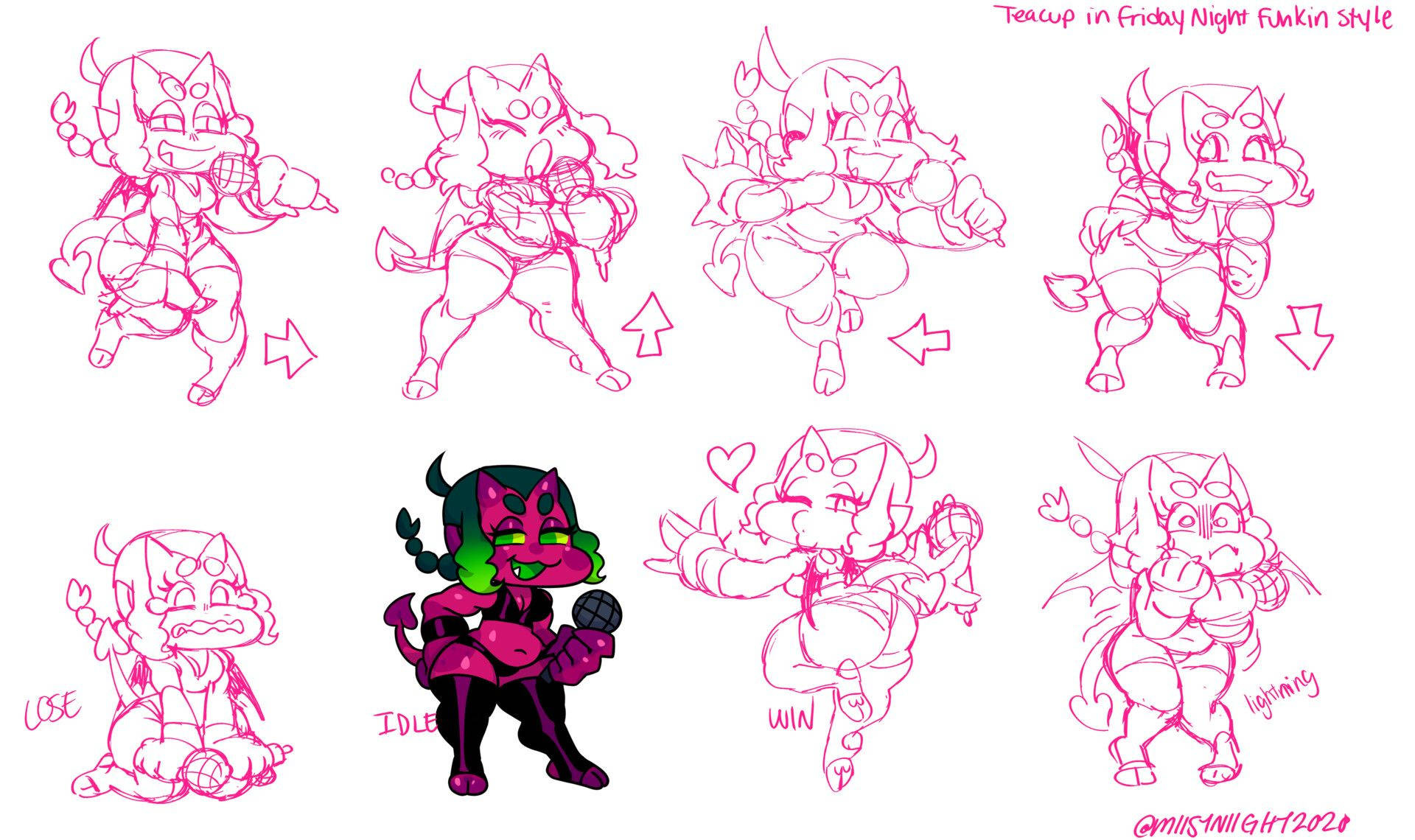 Teacup, Friday Night Funkin, chibi demon character, Full HD Desktop Wallpaper