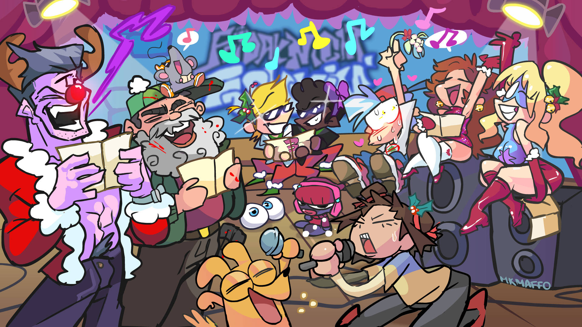 Friday Night Funkin, Christmas, cartoon illustration, Full HD Desktop Wallpaper