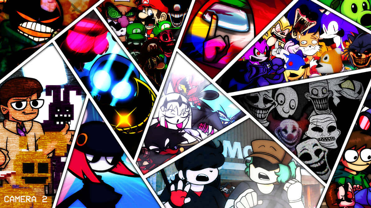 Friday Night Funkin, collage, triangular panels, SD Desktop Wallpaper