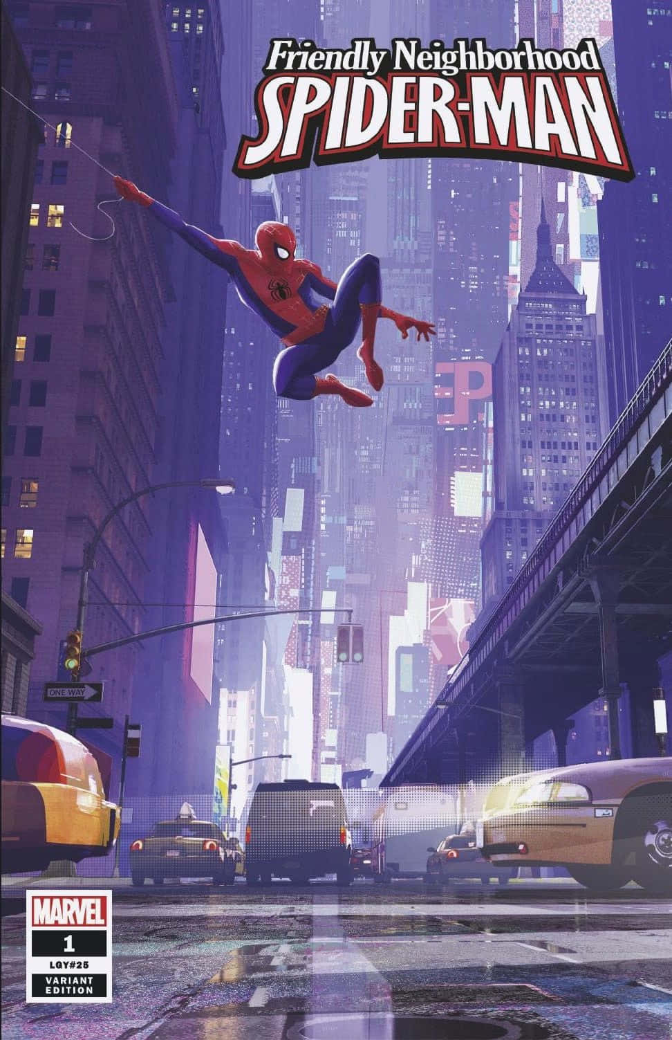 Friendly Neighborhood Spider-Man, neon-lit New York City, dusk, HD Phone Wallpaper