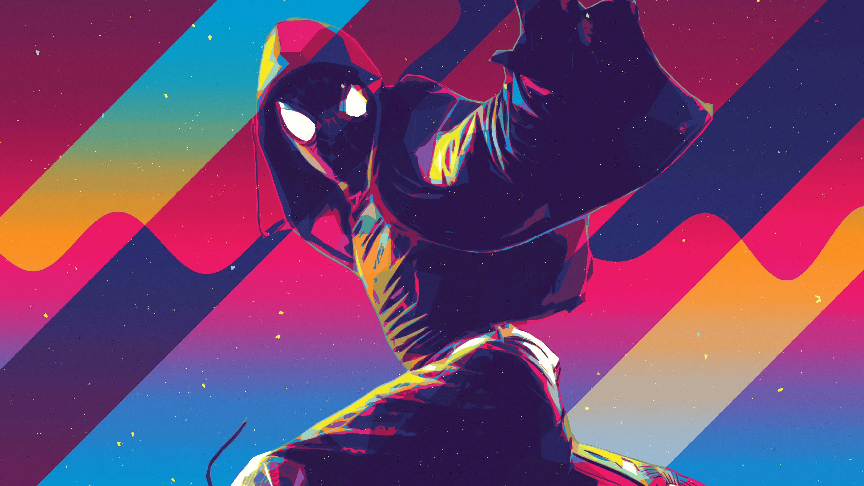 Friendly Neighborhood Spider-man, hoodie, vibrant gradient background, 2K Desktop Wallpaper