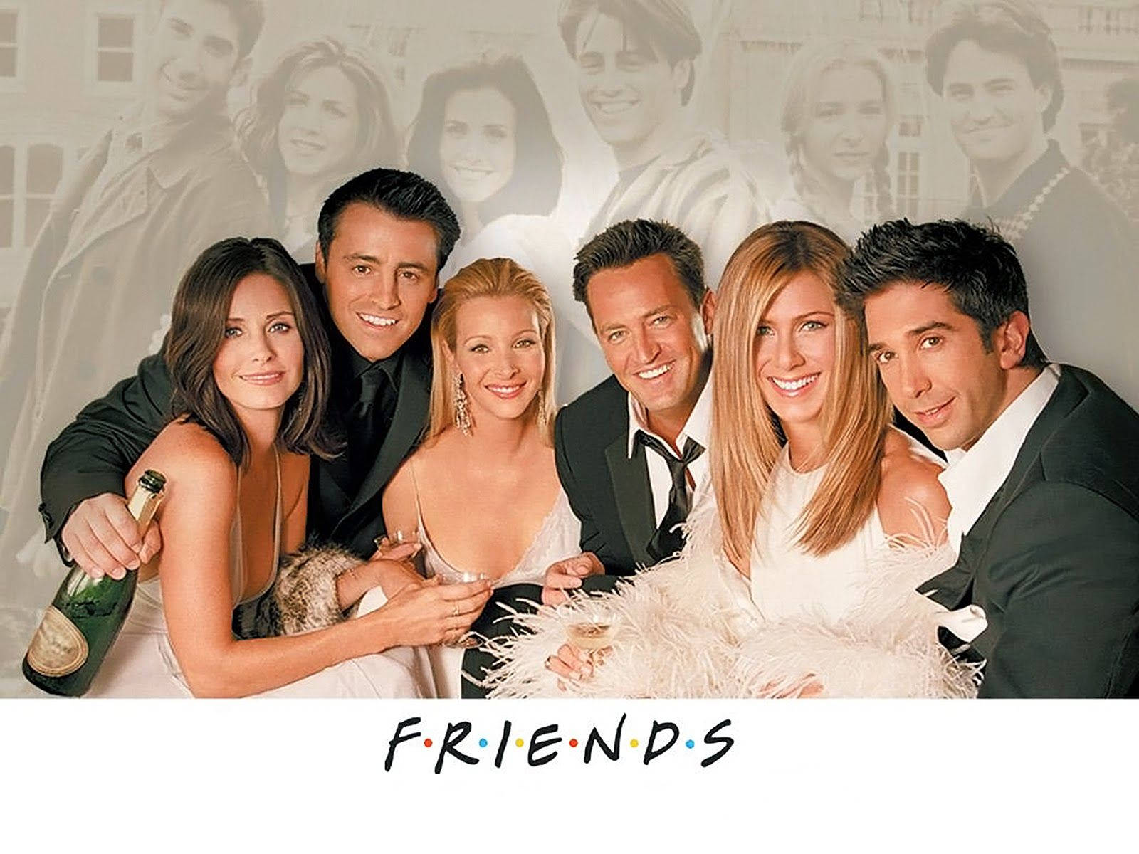 Friends, champagne, fluffy white boa, HD Desktop Wallpaper