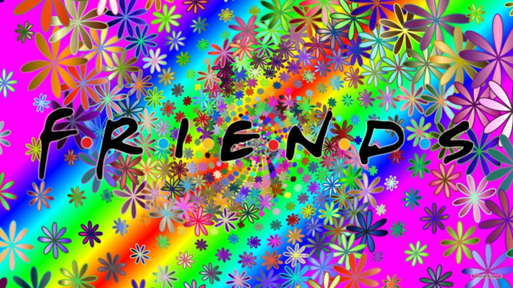 FRIENDS, rainbow gradient, colorful stylized flowers, SD Desktop Wallpaper