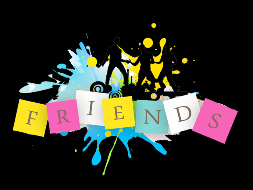 Friends Logo, sticky notes, vibrant paint splatters, SD Desktop Wallpaper