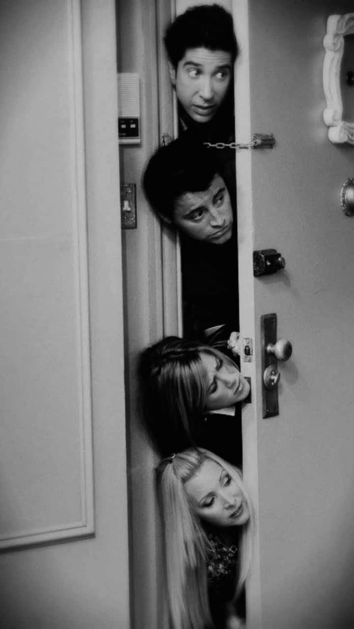 Friends iPhone, black and white, four people, HD Phone Wallpaper