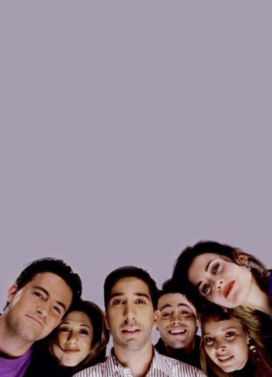 Friends iPhone, lavender background, six smiling friends, HD Phone Wallpaper