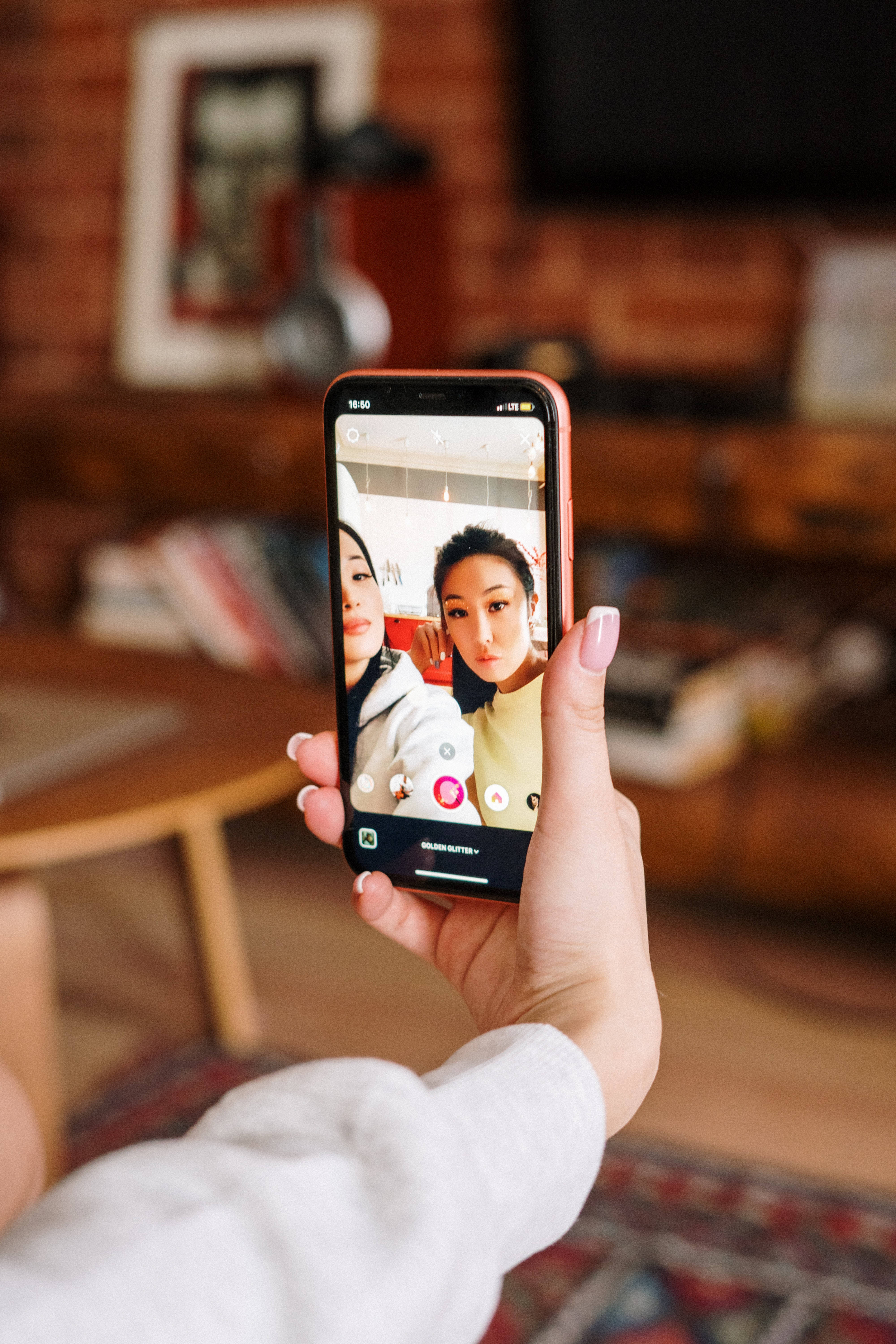 iPhone, video call, two women, 5K Phone Wallpaper