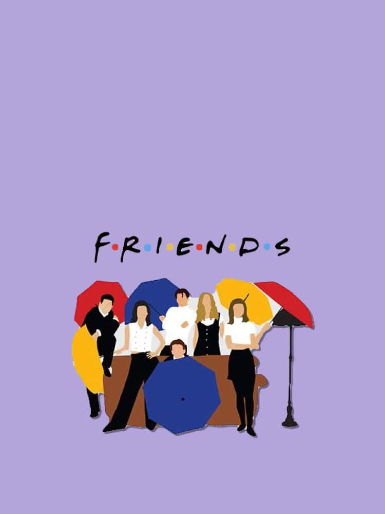 Friends Logo, couch, colorful umbrellas, SD Phone Wallpaper
