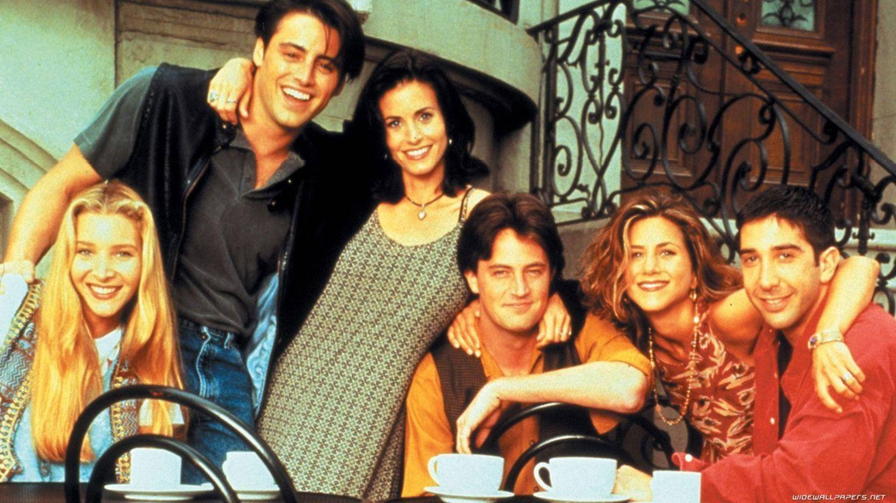 Friends, balcony, coffee cups, HD Desktop Wallpaper